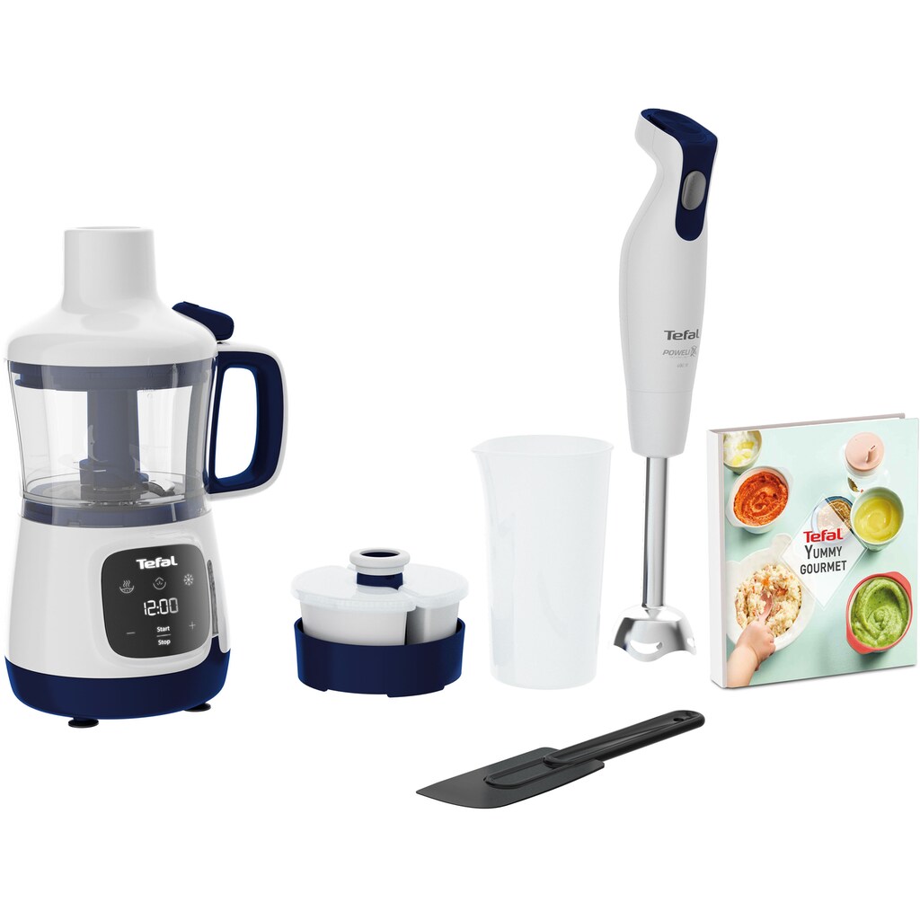 Tefal Stabmixer »HB55W4 Yummy Gourmet Babynahrungszubereiter«, 600 W, inkl. Stabmixer, Spatel, Messbecher, Keramikvorratsbehälter,Rezeptbuch