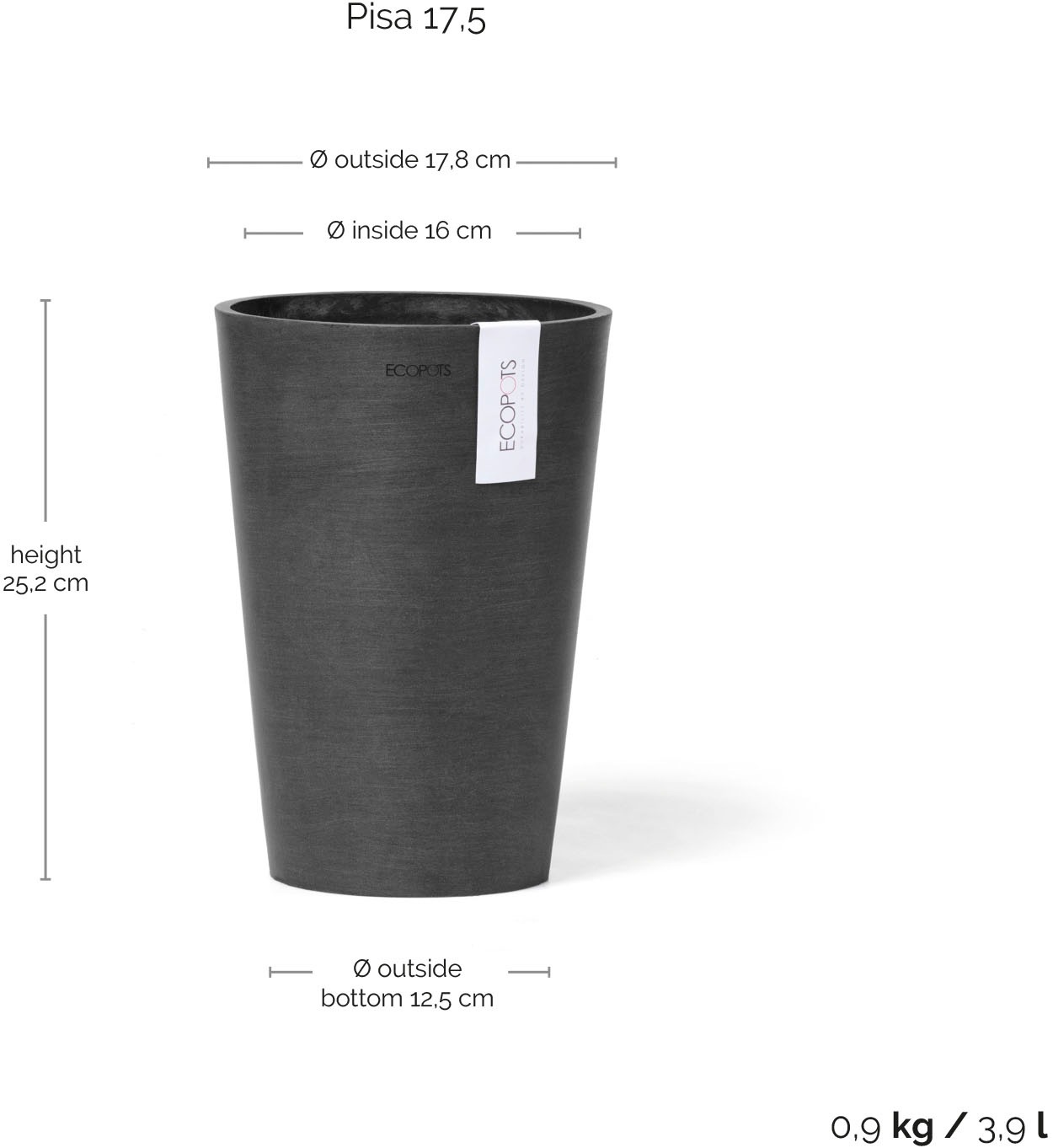 ECOPOTS Blumentopf »Pisa 17,5 Dunkelgrau« für den Innenbereich