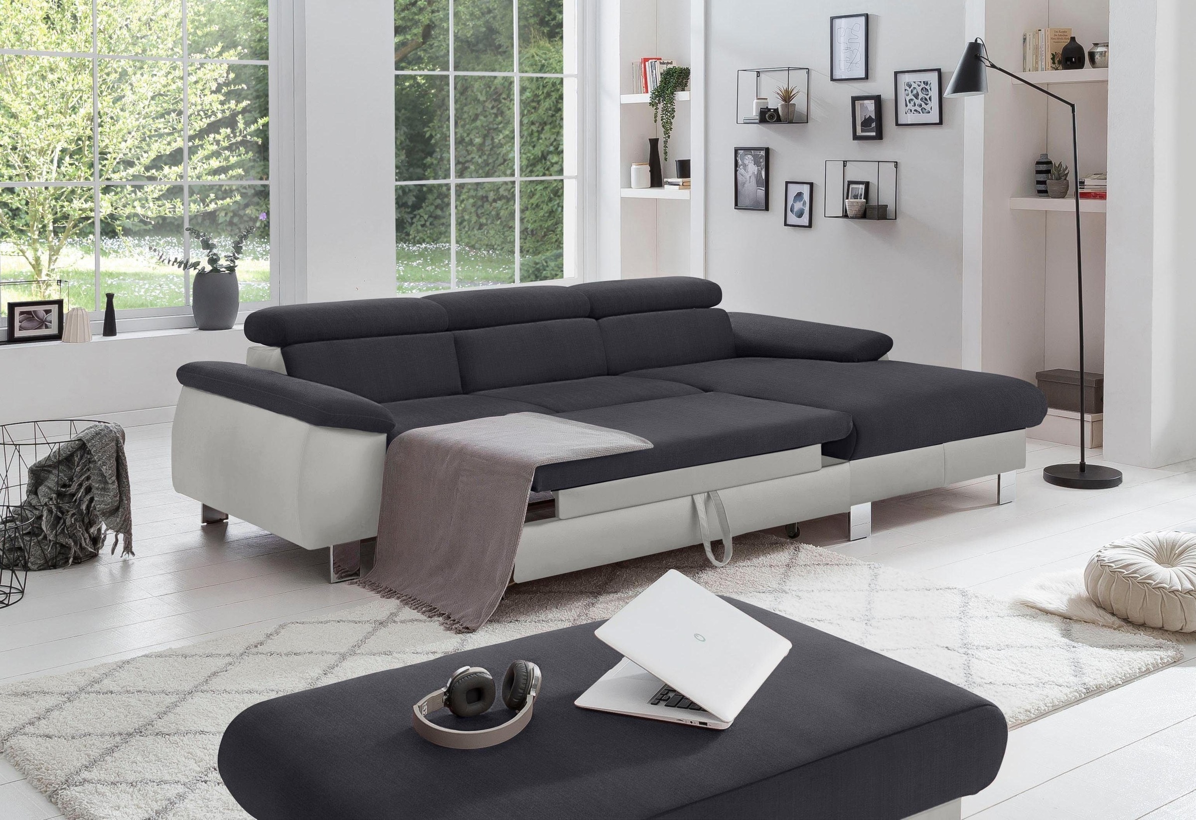 COTTA Polstergarnitur »Komaris L-Form«, (Set), Set bestehend aus: Ecksofa mit Kopfteilverstellung & Hocker