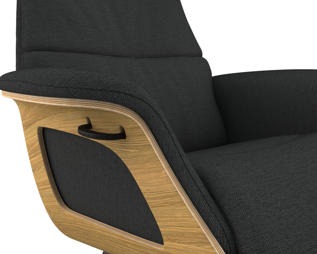 FLEXLUX Relaxsessel »Clement Relaxstuhl, Polstersessel, Liegesessel, TV-Sessel,«, Rücken- & Kopfteilverstellung, Drehbar, Armlehne Eiche, Fuß Schwarz