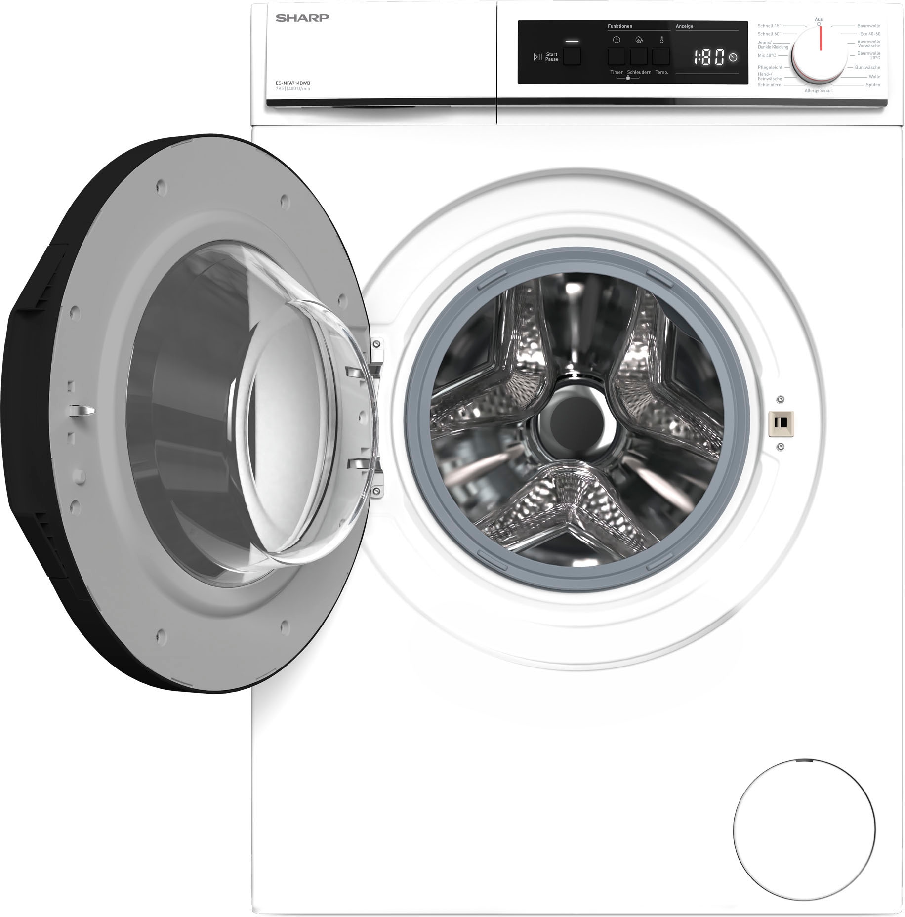 Sharp Waschmaschine »ES-NFA714BWB-DE«, 7 kg, 1400 U/min