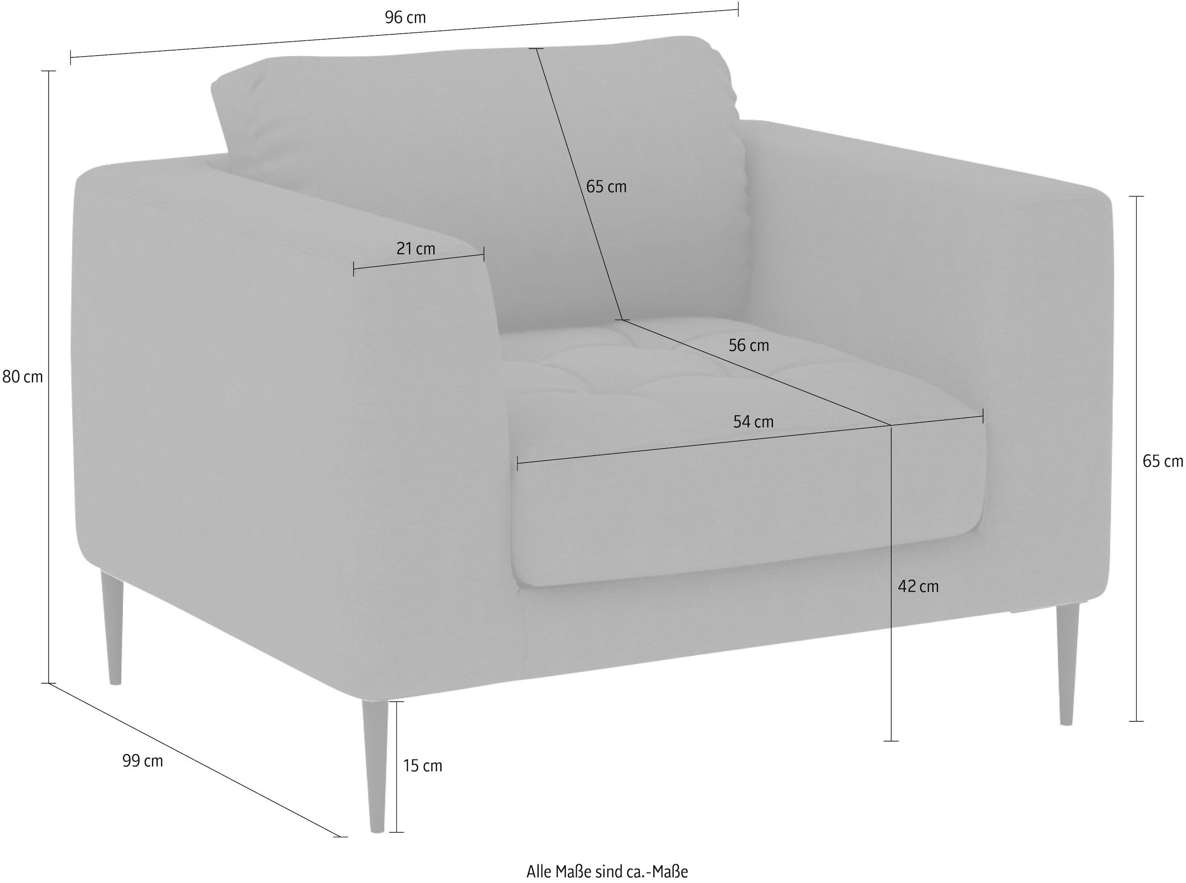 TRENDMANUFAKTUR Sessel »Luzi, Loungesessel, modern mit extra hohen Füßen«, Designsessel mit tollem Sitzkomfort, Metallfüße schwarz, Breite 96 cm