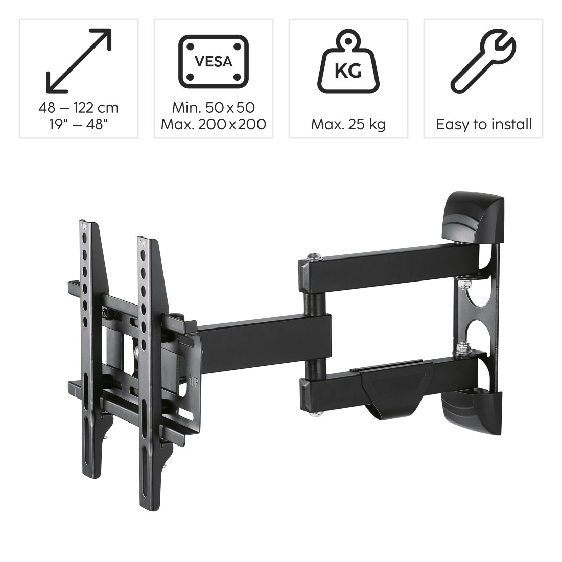 Hama TV-Wandhalterung »Halterung, schwenkbar, neigbar, ausziehbar von 48 - 122 (19" - 48")«, bis 122 cm Zoll, max. 25 kg
