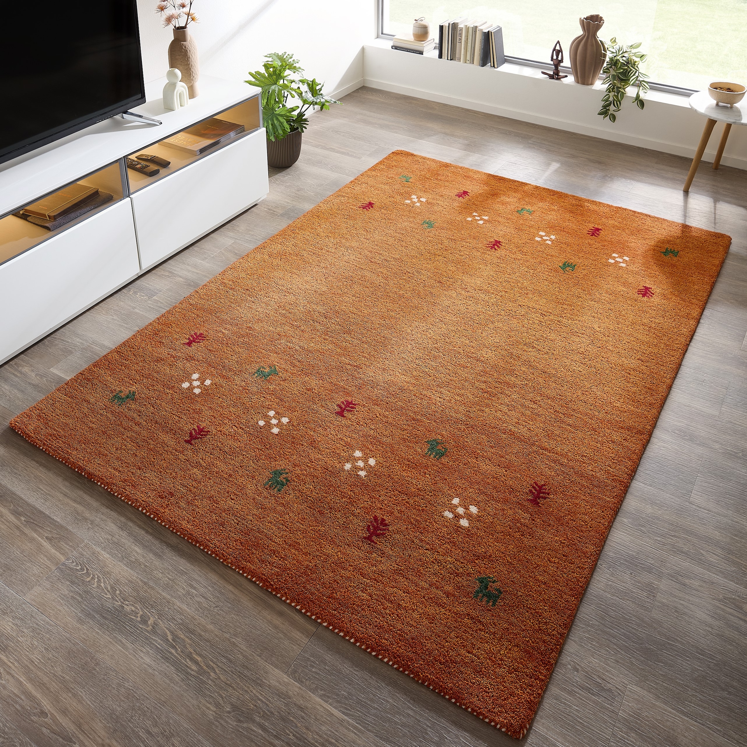 THEKO Wollteppich »Gabbeh Motiv, Handgefertigt, Teppich, Tiermotiv,  reine Wolle« rechteckig 14 mm Höhe reine Wolle, Wohnzimmer, Schlafzimmer, Esszimmer