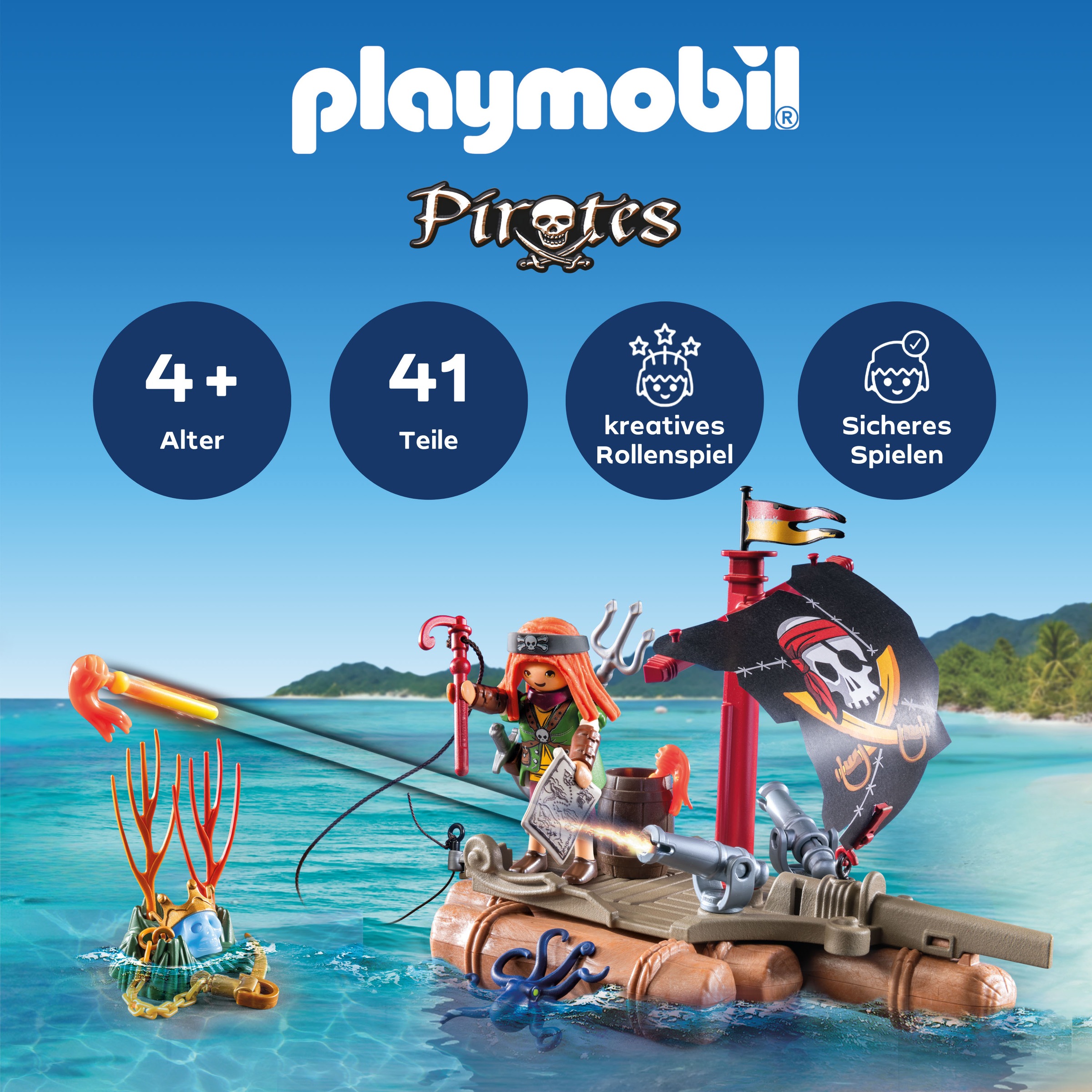 Playmobil® Konstruktions-Spielset »Schatzbergung auf Piratenfloss (71794), Playmobil Pirates«, (41 St.)