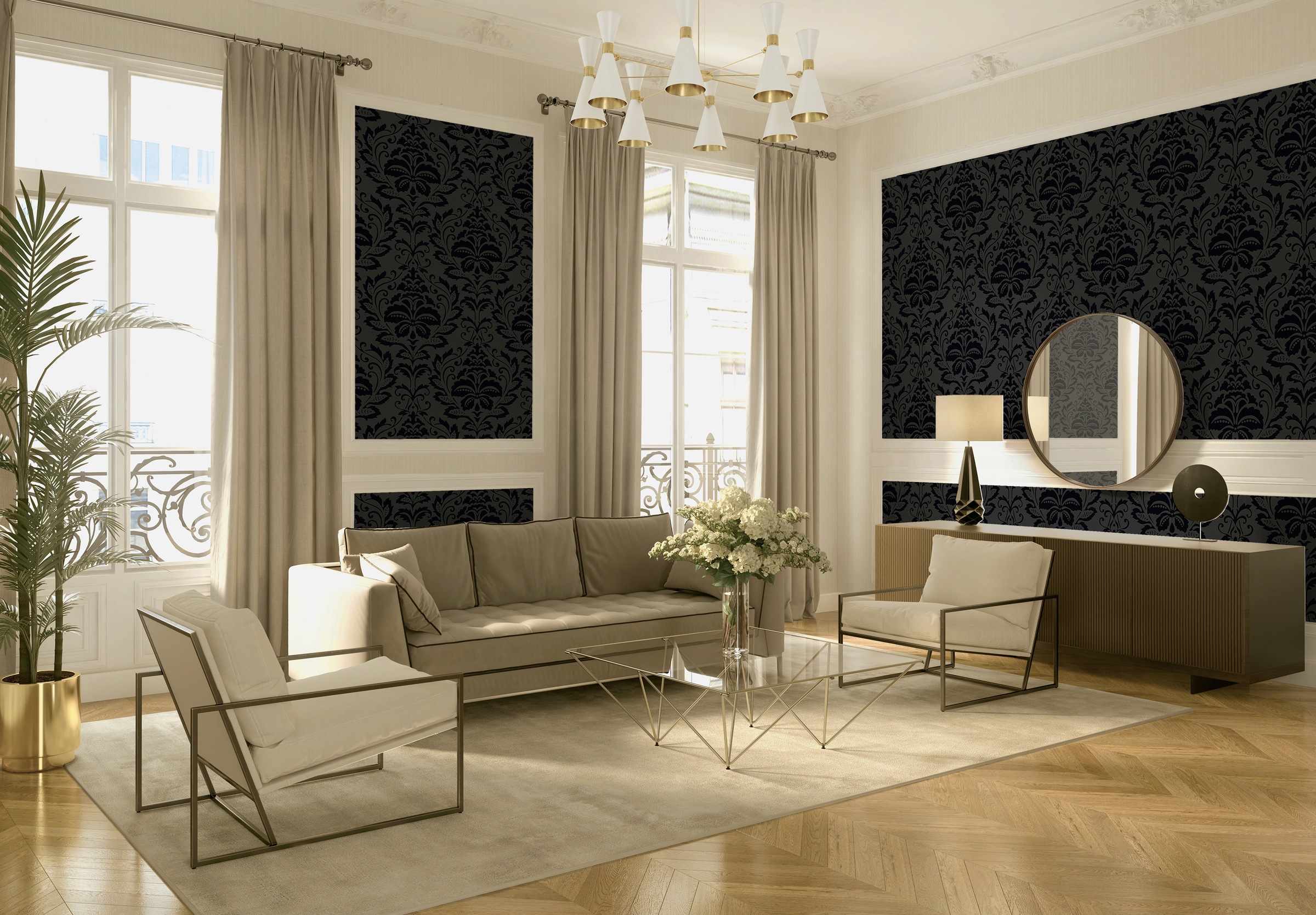 living walls Vliestapete »Black & White«, Barock-ornamental-gemustert, Ornament Tapete Barock Tapeten Wohnzimmer Schlafzimmer Küche modern