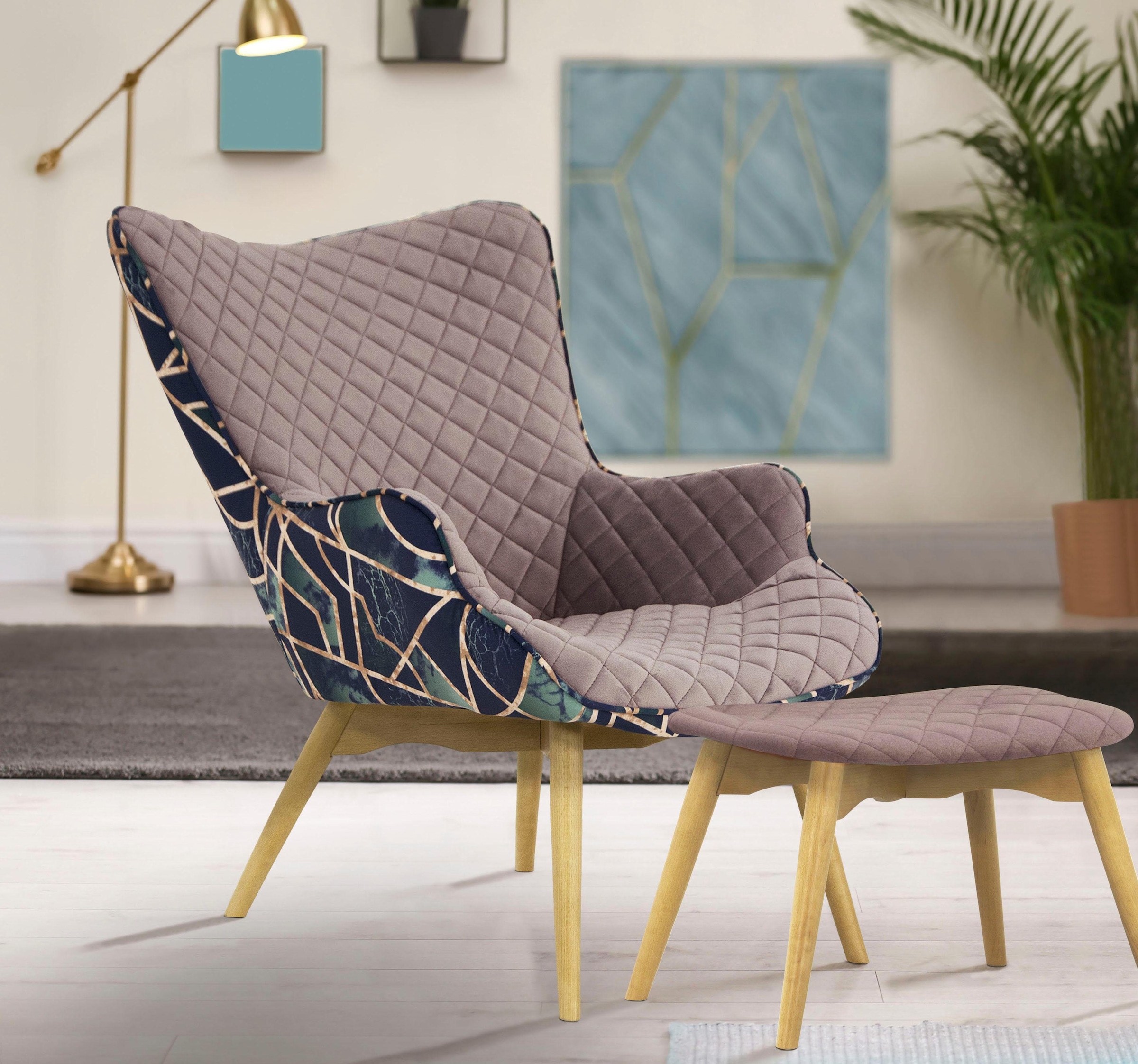 Home affaire Sessel »Duke Print« Karoprägung im Sitzbereich und Dekostoff a günstig online kaufen