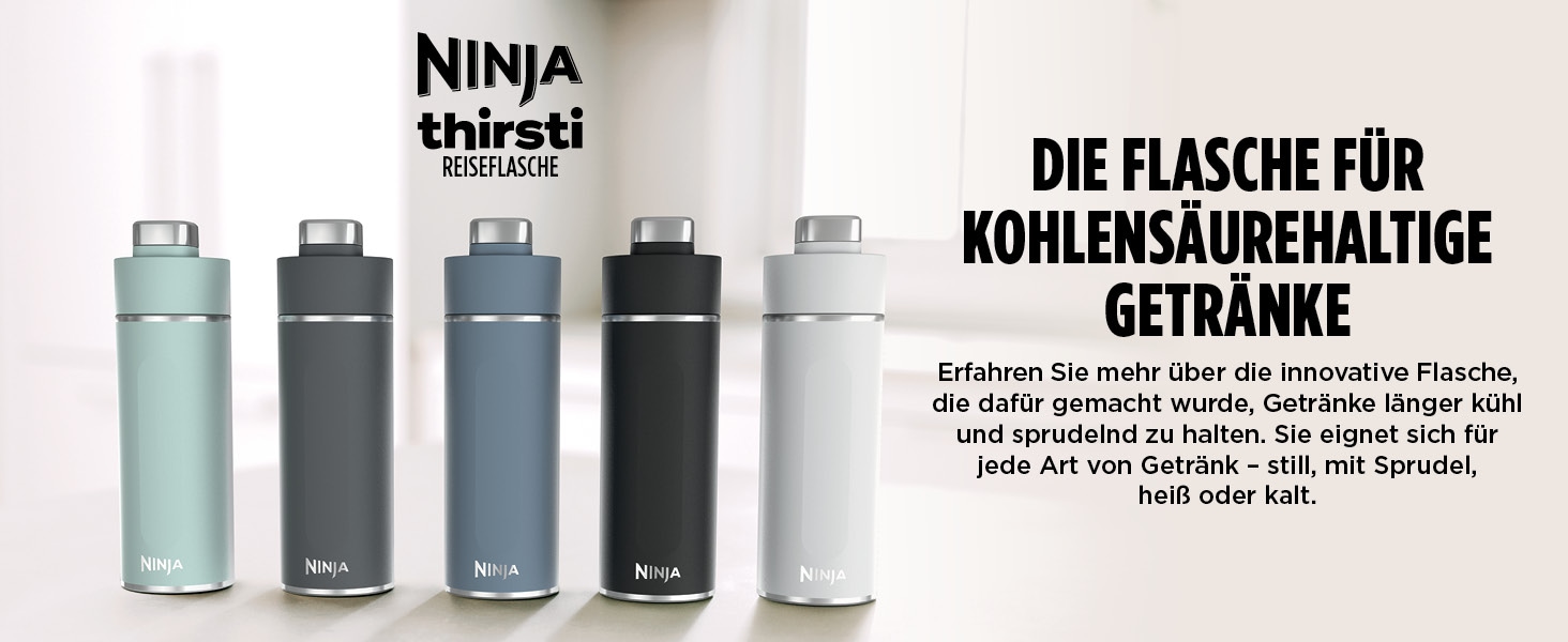 NINJA Isolierflasche »Ninja Thirsti Reiseflasche – 530 ml DW1801EUU / 700 ml DW2401EUU«, Getränke bleiben 24 Stunden kalt, 12 Stunden heiß, Eis hält 2 Tage