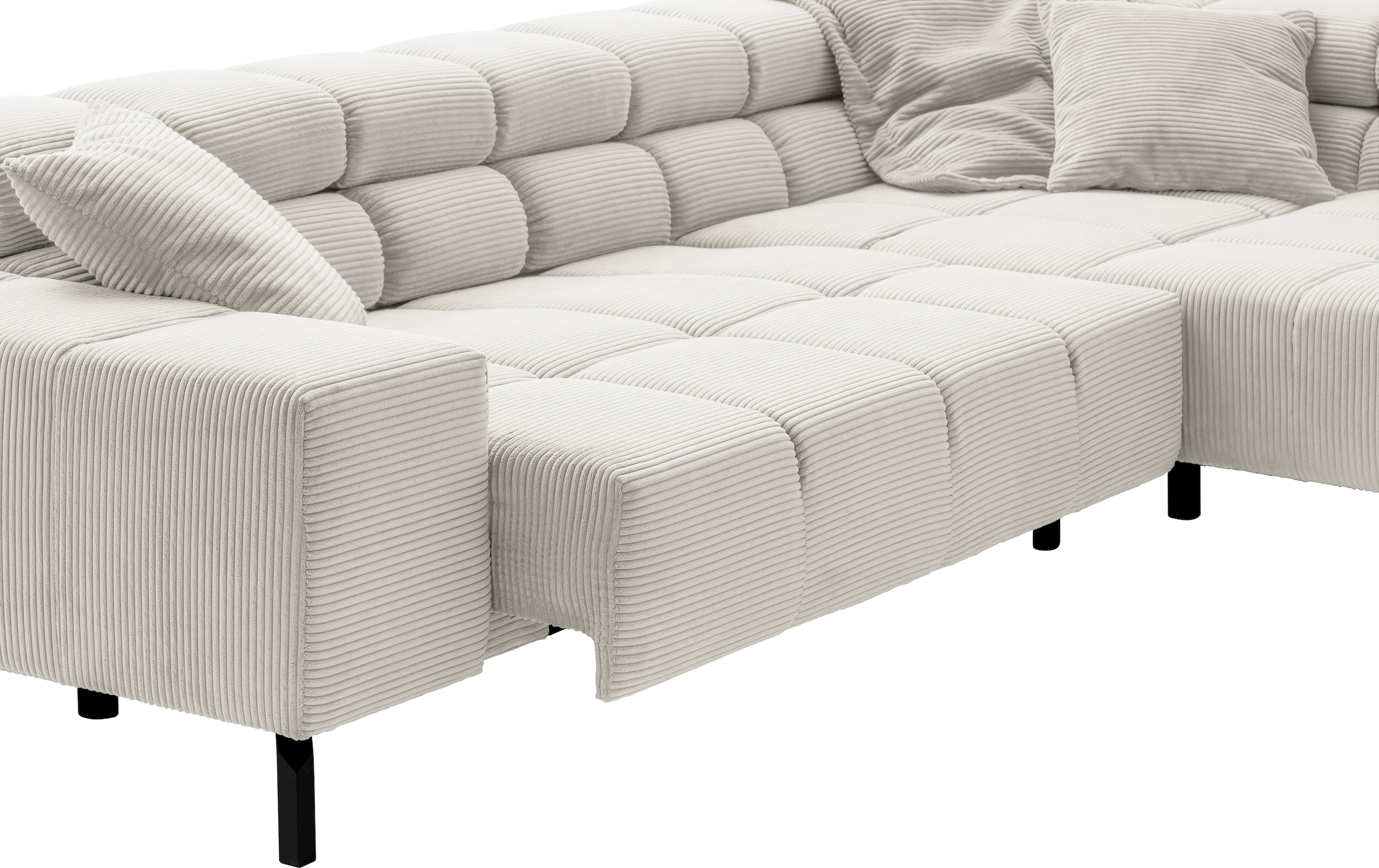INOSIGN Ecksofa »Ancona New, wahlweise motorische Sitztiefenverstellung, auch in Cord«, feine Steppung, mit Kopfteilverstellung, 3 Zierkissen, L-Form