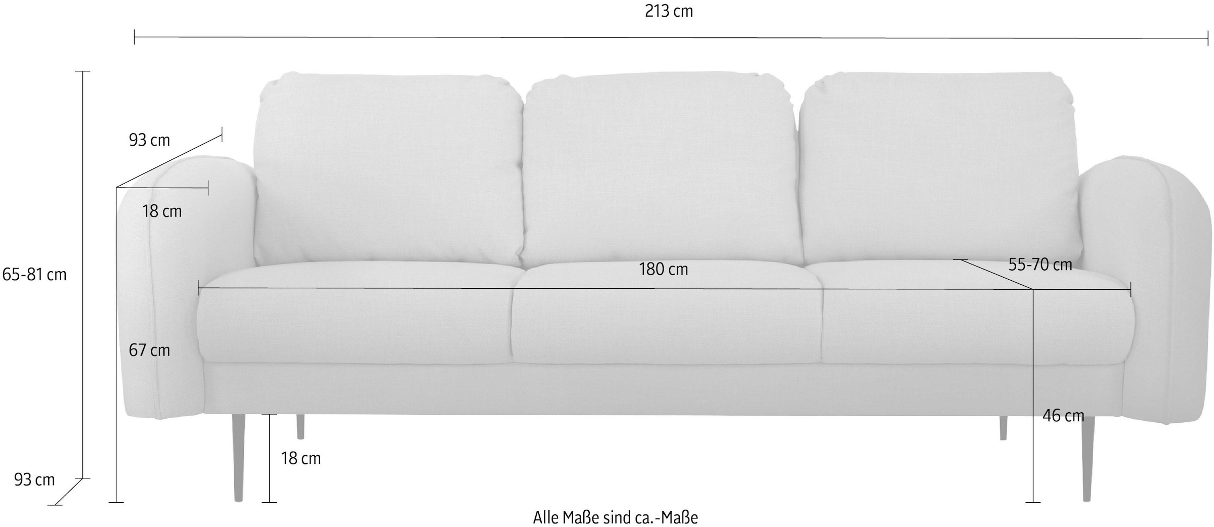 Home affaire 3-Sitzer »Skidi« mit losen Rückenkissen und Keder oben auf der Armlehne