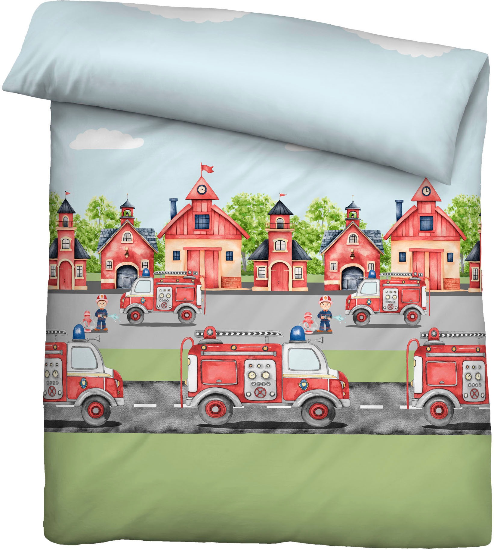 Biberna Kinderbettwäsche »0004523 Feuerwehr« 2 Stk. wohlig warm + weich, pflegeleicht, 100% Baumwolle, Reißverschluss
