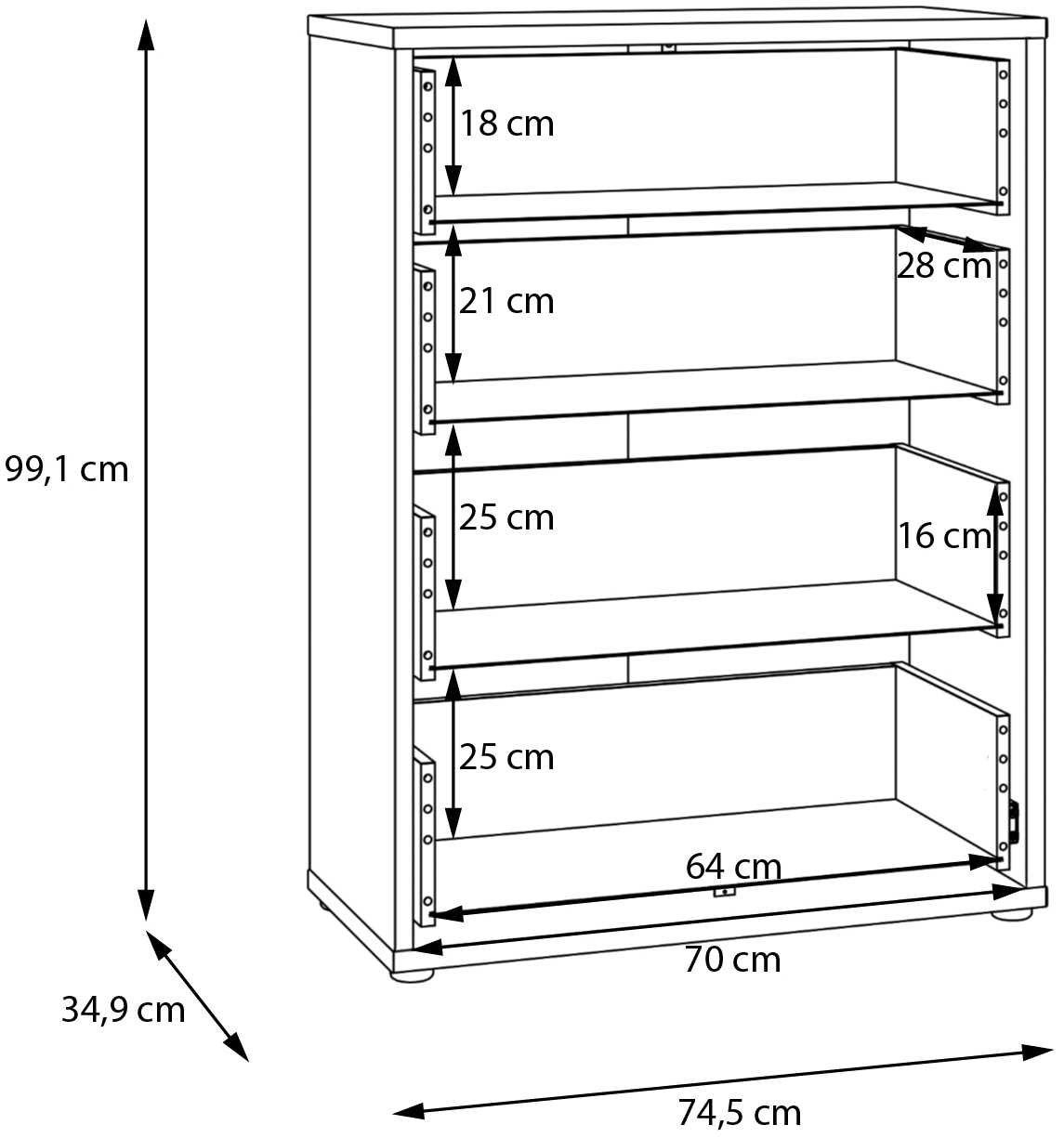 FORTE Kommode »Alice Springs, Kommode 4 Schubkästen B/H/T 74,5/99,1/34,9 cm« Schubkästen mit Vollauszug, Grifflos, Push to open