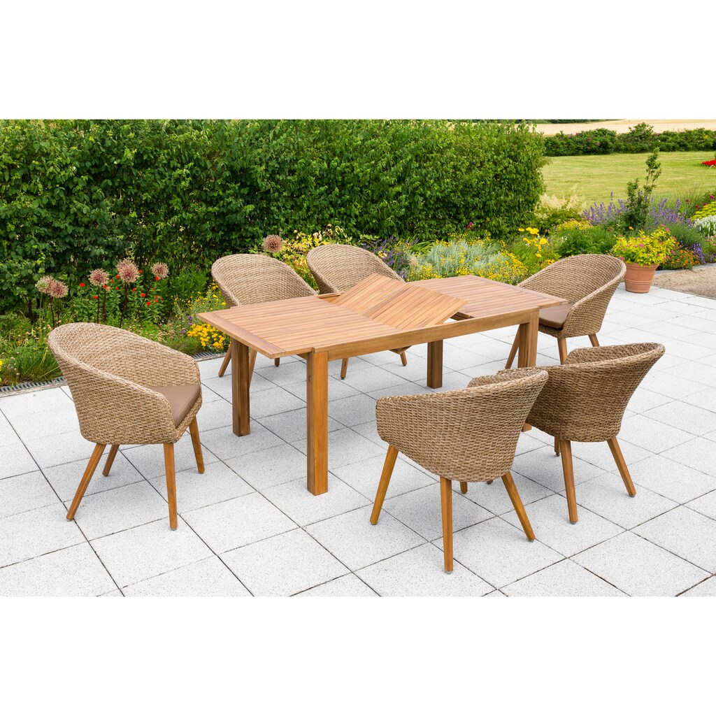 MERXX Garten-Essgruppe »Arrone«, (7 tlg.), 6 Stühle und Tisch, mit Sitzpolstern