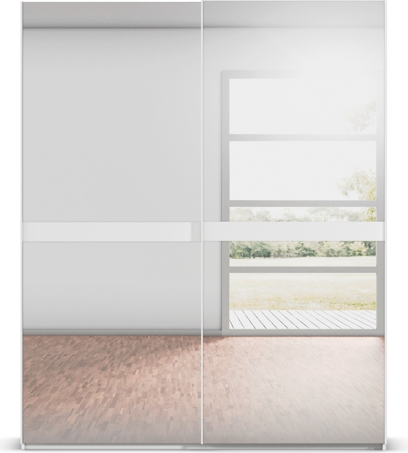 rauch Schwebetürenschrank »Kleiderschrank Schrank Garderobe Schlafzimmerschrank SCALE-LINE« edle Optik mit Bauchbinde in Korpusfarbe Spiegelfront MADE IN GERMANY