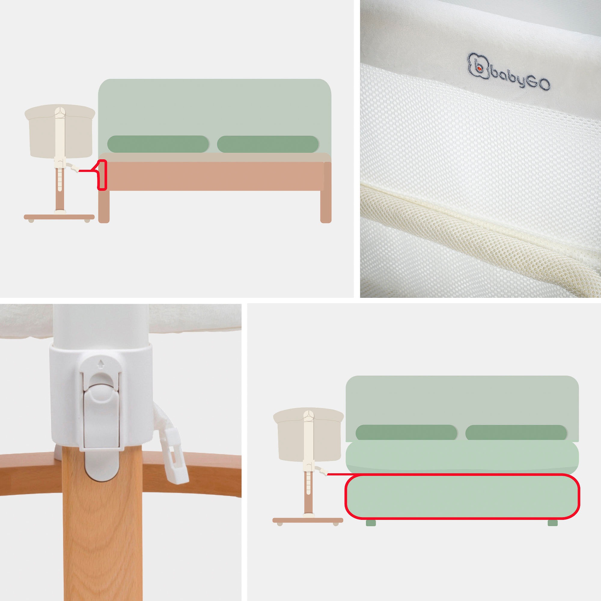 BabyGo Beistellbett »Amila, beige white«, mit Schaukelfunktion
