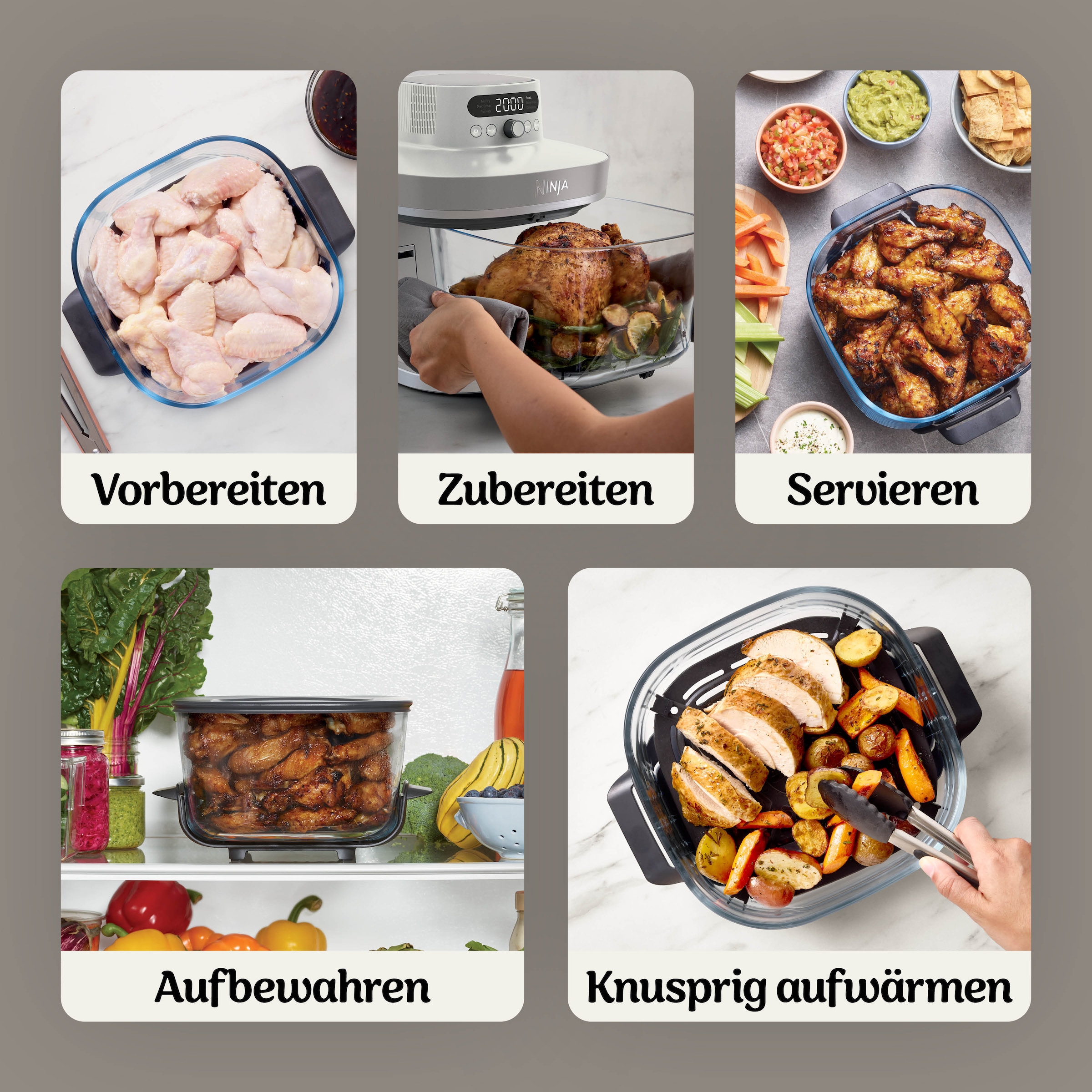NINJA Heißluftfritteuse »CRISPi PRO 7-in-1 Glas-Air-Fryer - Beige AS101EULG« 2050 W 7 Kochfunktionen, Vorbereitung, Zubereitung + Aufbewahrung von Speisen