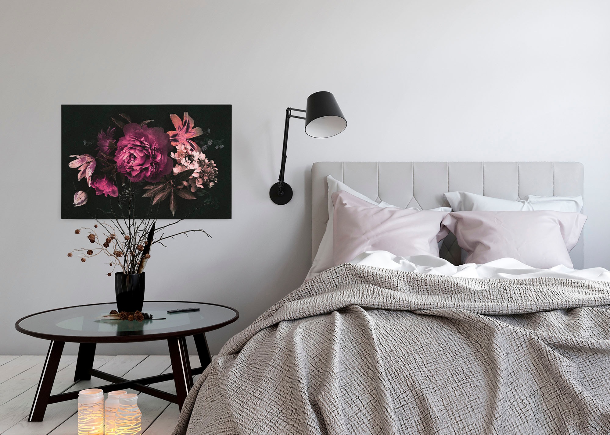 A.S. Création Leinwandbild »drama queen 3«, Kunst-Blumen-Kinder, (1 St.), Keilrahmen Floral Blumen Schwarz Pink Leinwand-Bild Wohnzimmer modern