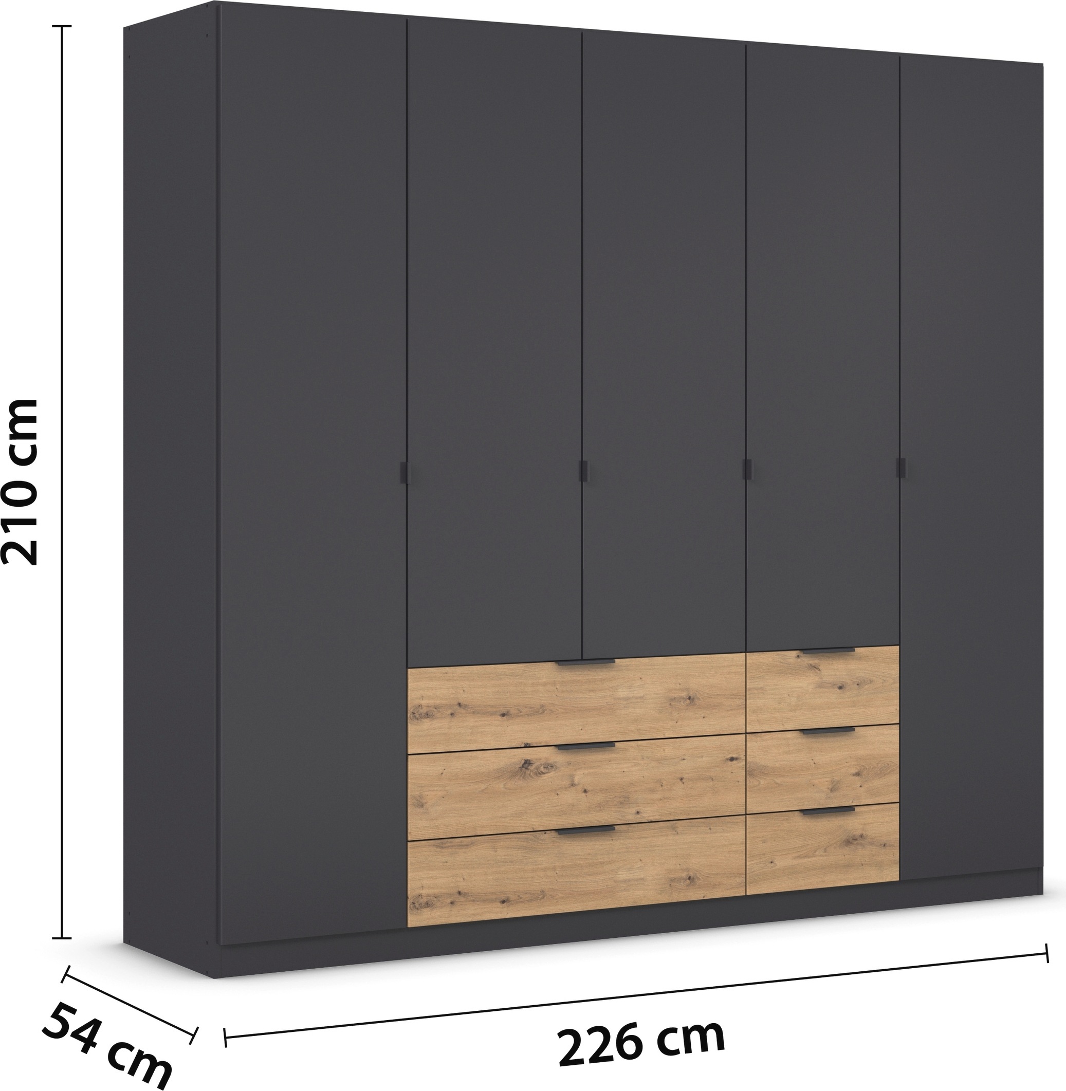 rauch Drehtürenschrank »Kleiderschrank Schrank Garderobe Schlafzimmerschrank DAVOA«, mit farblich abgesetzten Schubkästen in Eiche Artisan MADE IN GERMANY
