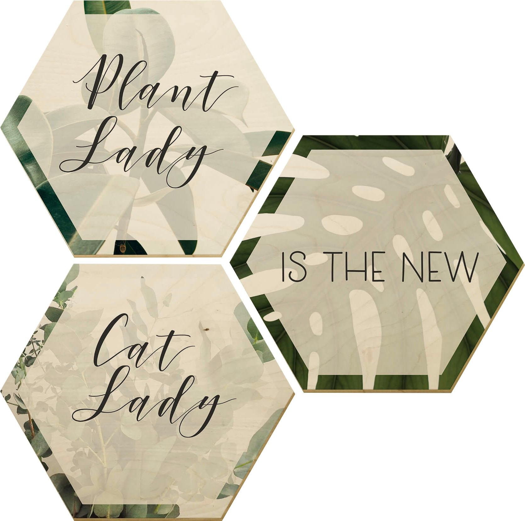 Wall-Art Holzbild »Plantlady is the new Catlady«, Schriftzug, (Set, Dekorat günstig online kaufen