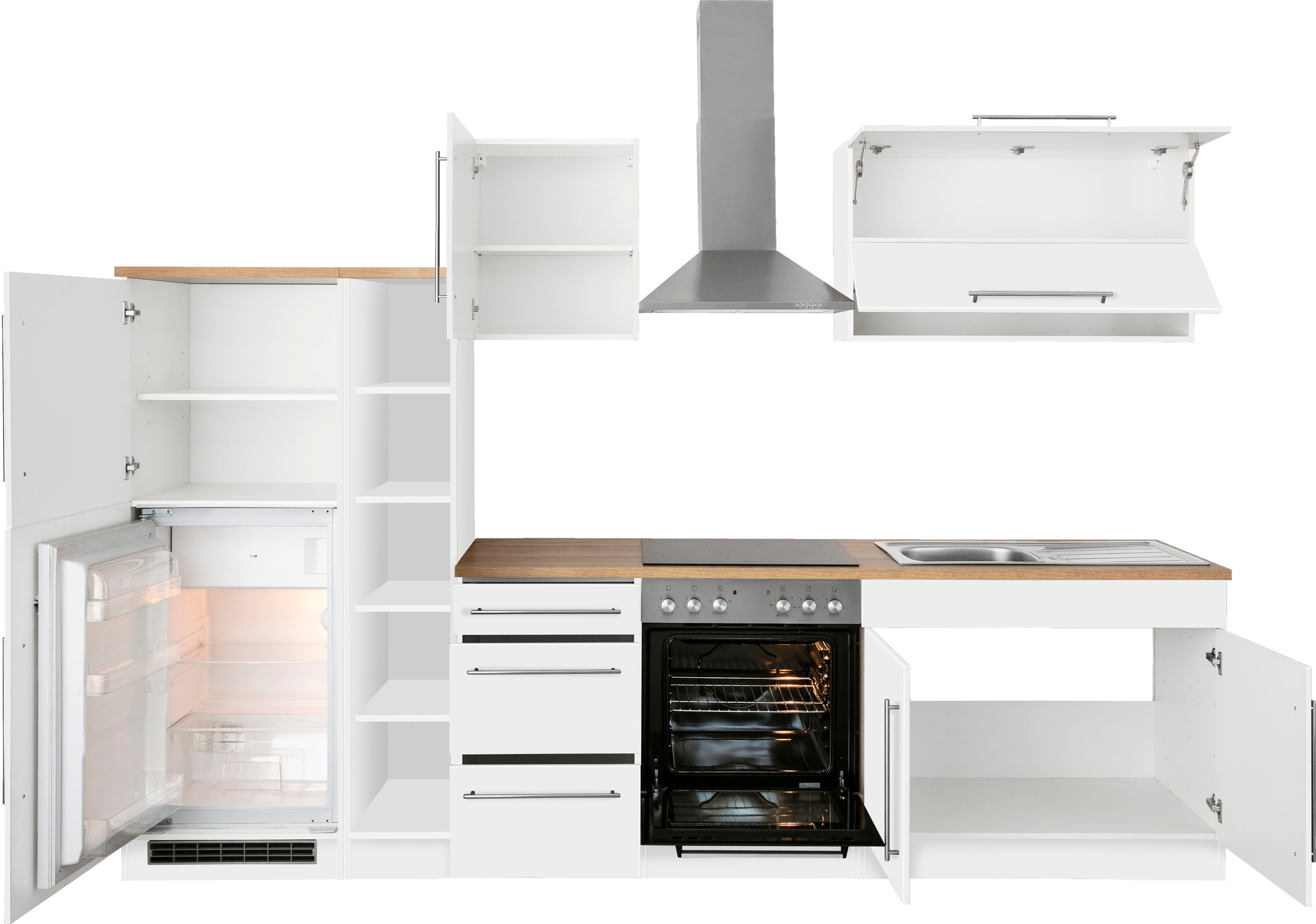 KOCHSTATION Küchenzeile »KS-Samos« Breite 300 cm, wahlweise mit E-Geräten, mit Arbeitsplatte