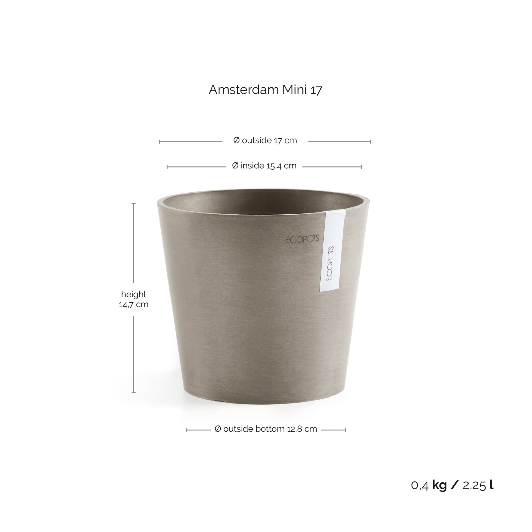 ECOPOTS Blumentopf »Amsterdam Mini«, (Set, 4 St.), verschiedene Größen mit passendem Untersetzer Ø36cm
