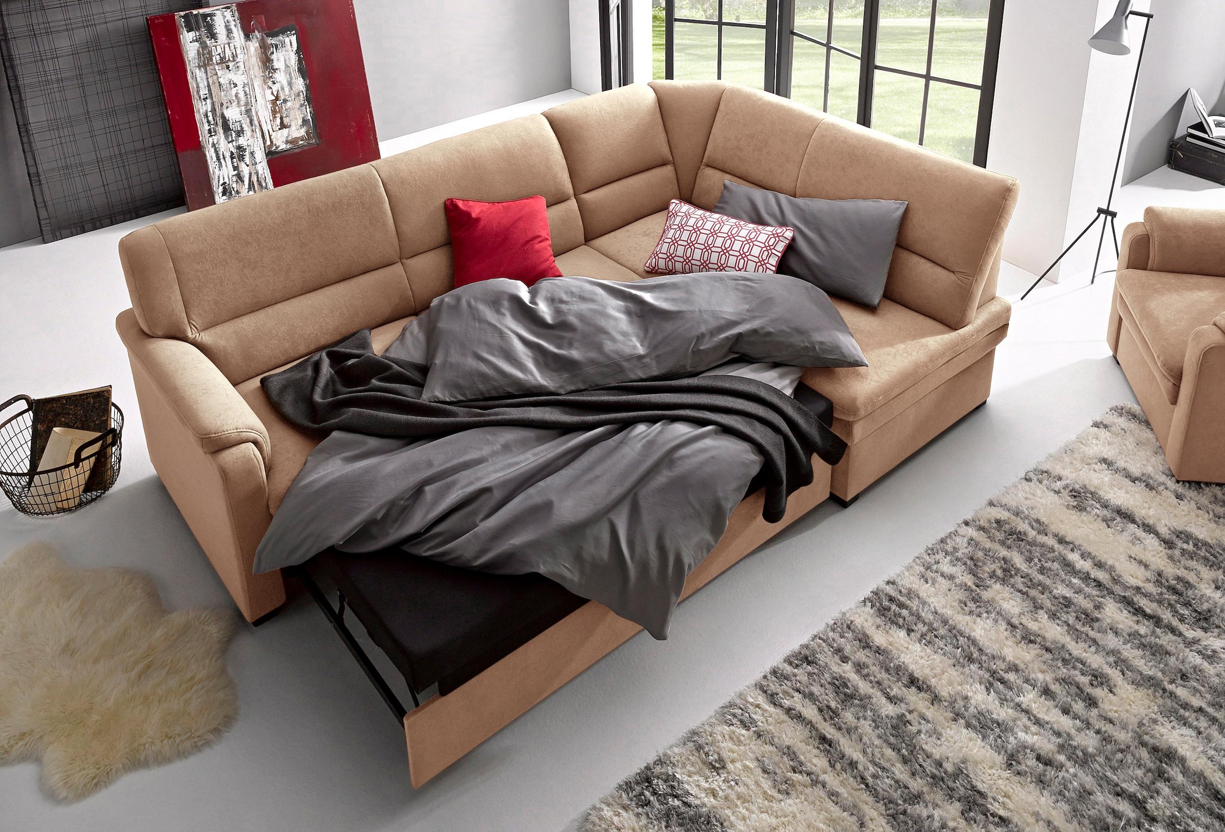 sit&more Ecksofa »Pisa L-Form«, mit Federkern, wahlweise mit Bettfunktion günstig online kaufen