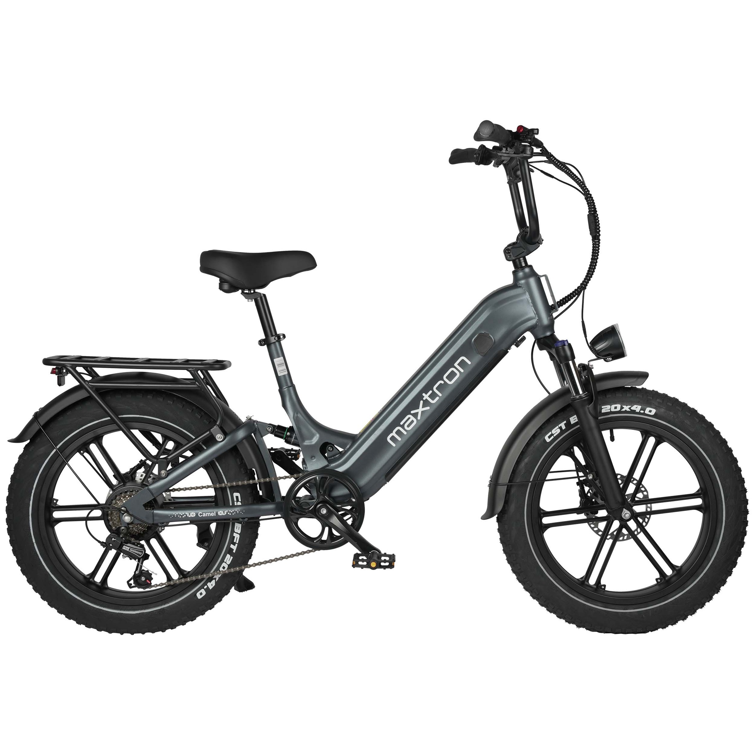Maxtron »Maxtron Camel E-Bike compactbike« 7 Gang Shimano Kettenschaltung Heckmotor 500 W Packung,  20-Zoll-Fettreifenfahrrad mit Vorder- und Hinterradfederung