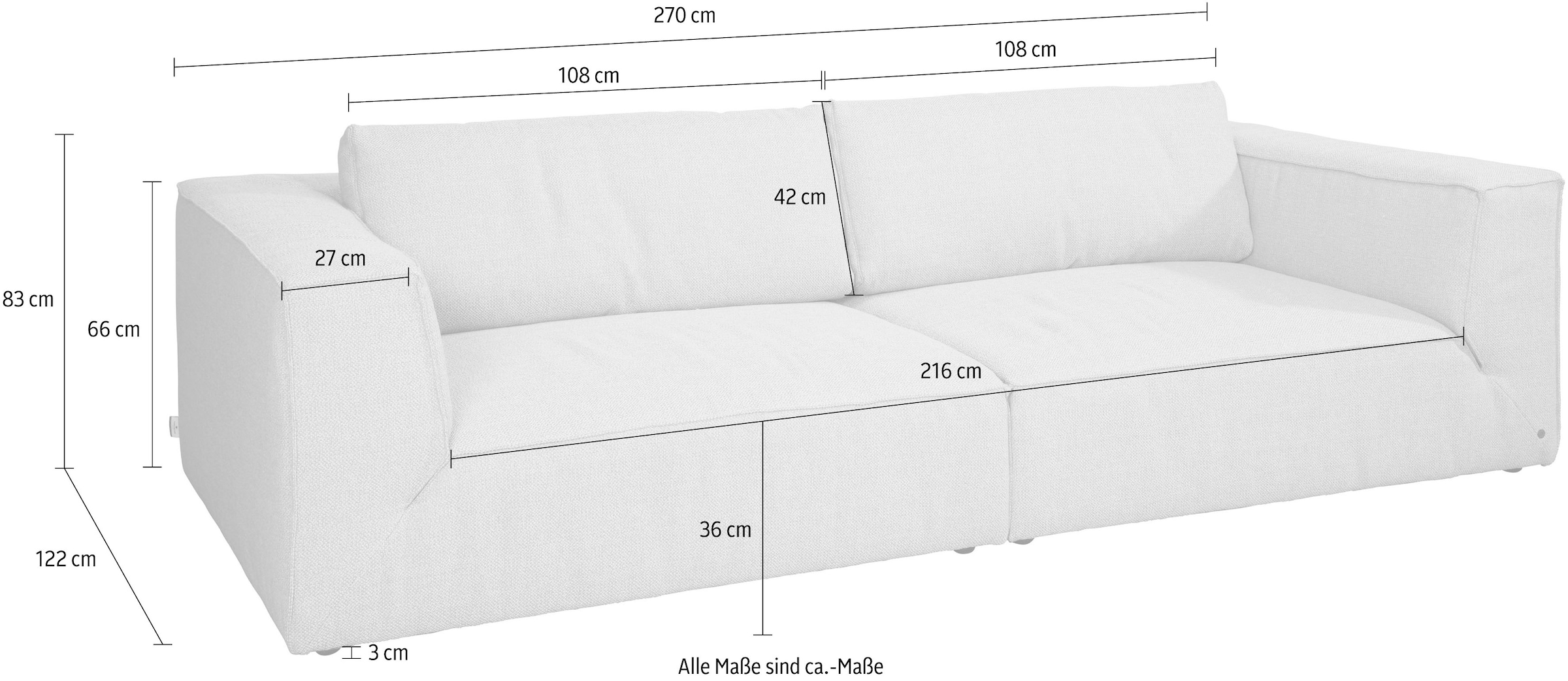 TOM TAILOR HOME Big-Sofa »BIG CUBE STYLE«, mit bequemen Stegkissen, extra große Sitztiefe, Breite 270 cm