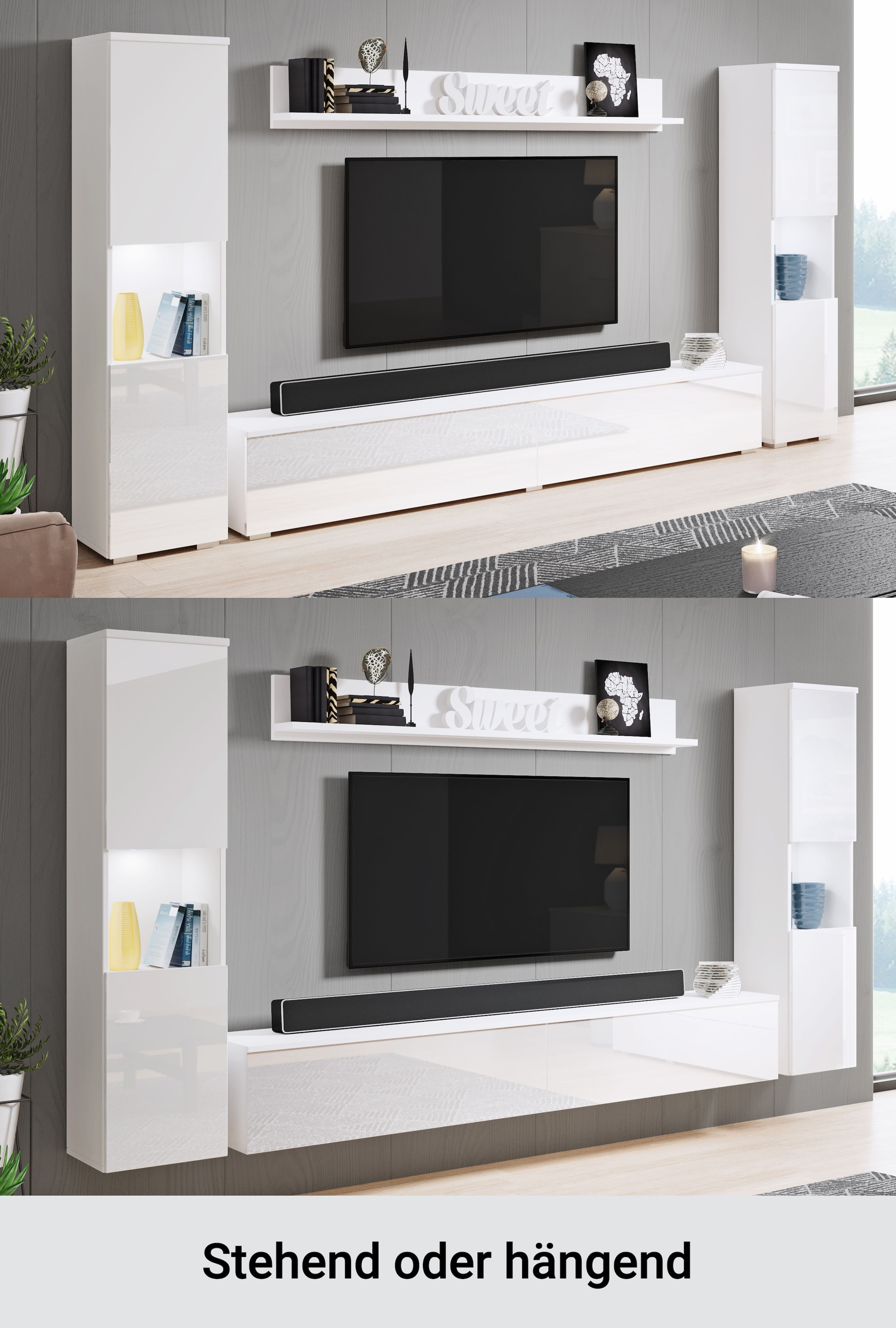 INOSIGN Wohnwand »PARIS, Vitrine Türanschlag links/rechts wechselbar« Komplett-Set, 4 Stk. tlg.