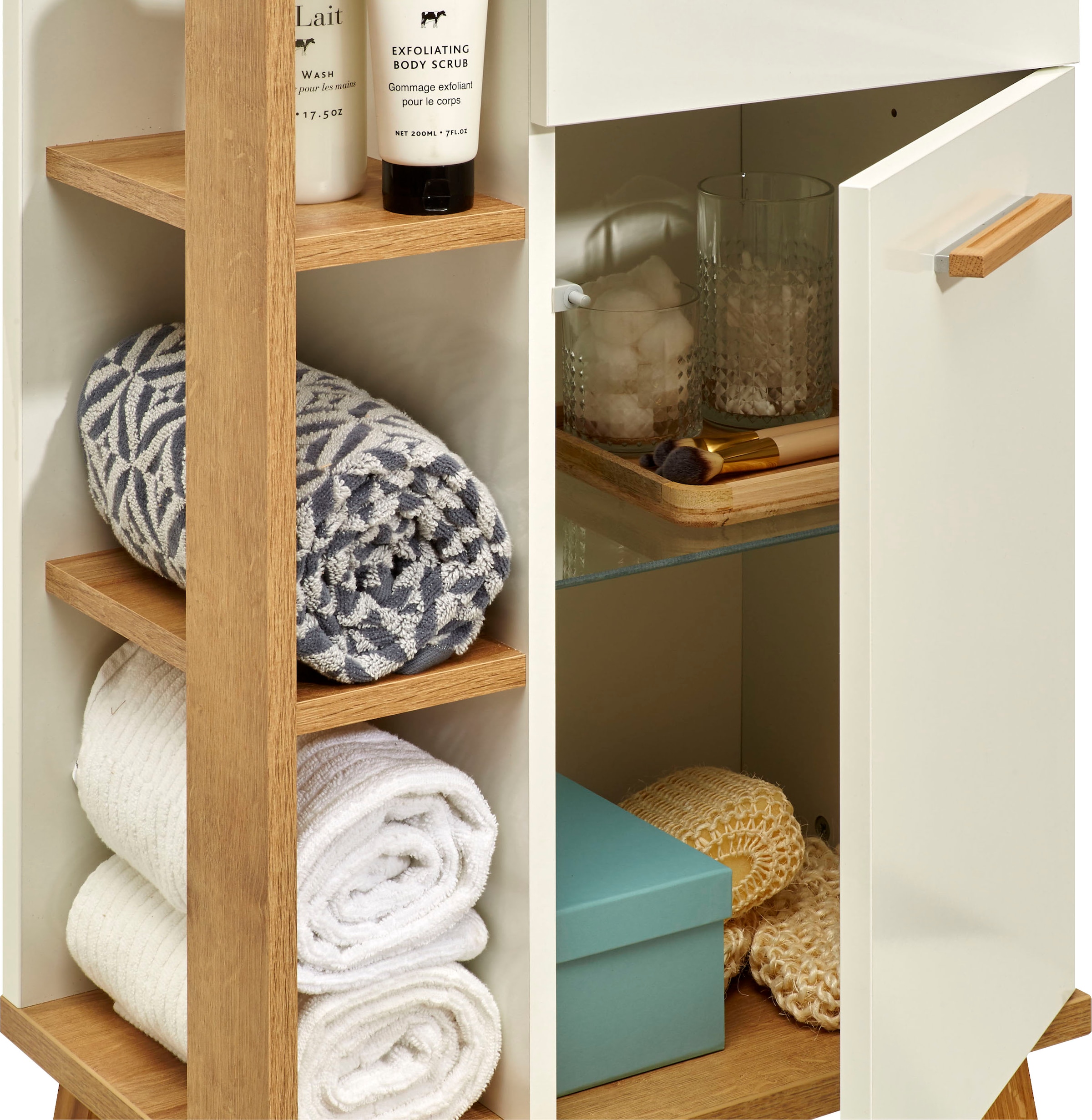 Saphir Unterschrank »Quickset Badschrank mit 1 Schublade, 1 Tür, seitlichen Ablagen«, Badezimmer-Unterschrank inkl. Türdämpfer, 50,5 cm breit