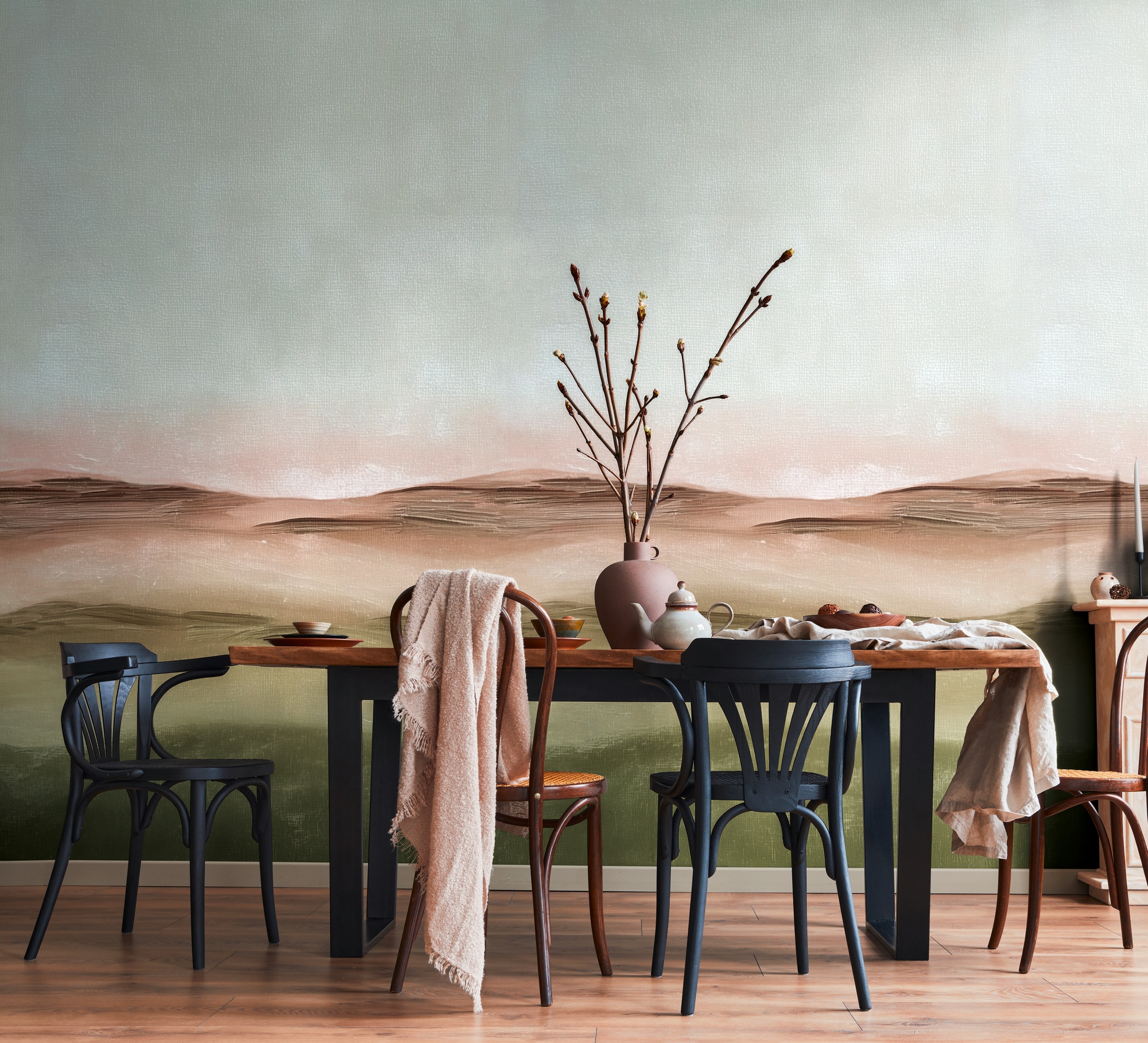 living walls Vliestapete »Vibes & Styles Alvaris – Horizon Layers Fototapete« Meer leicht strukturiert Aquarelllandschaft mit harmonischem Verlauf und ruhiger Tiefenwirkung