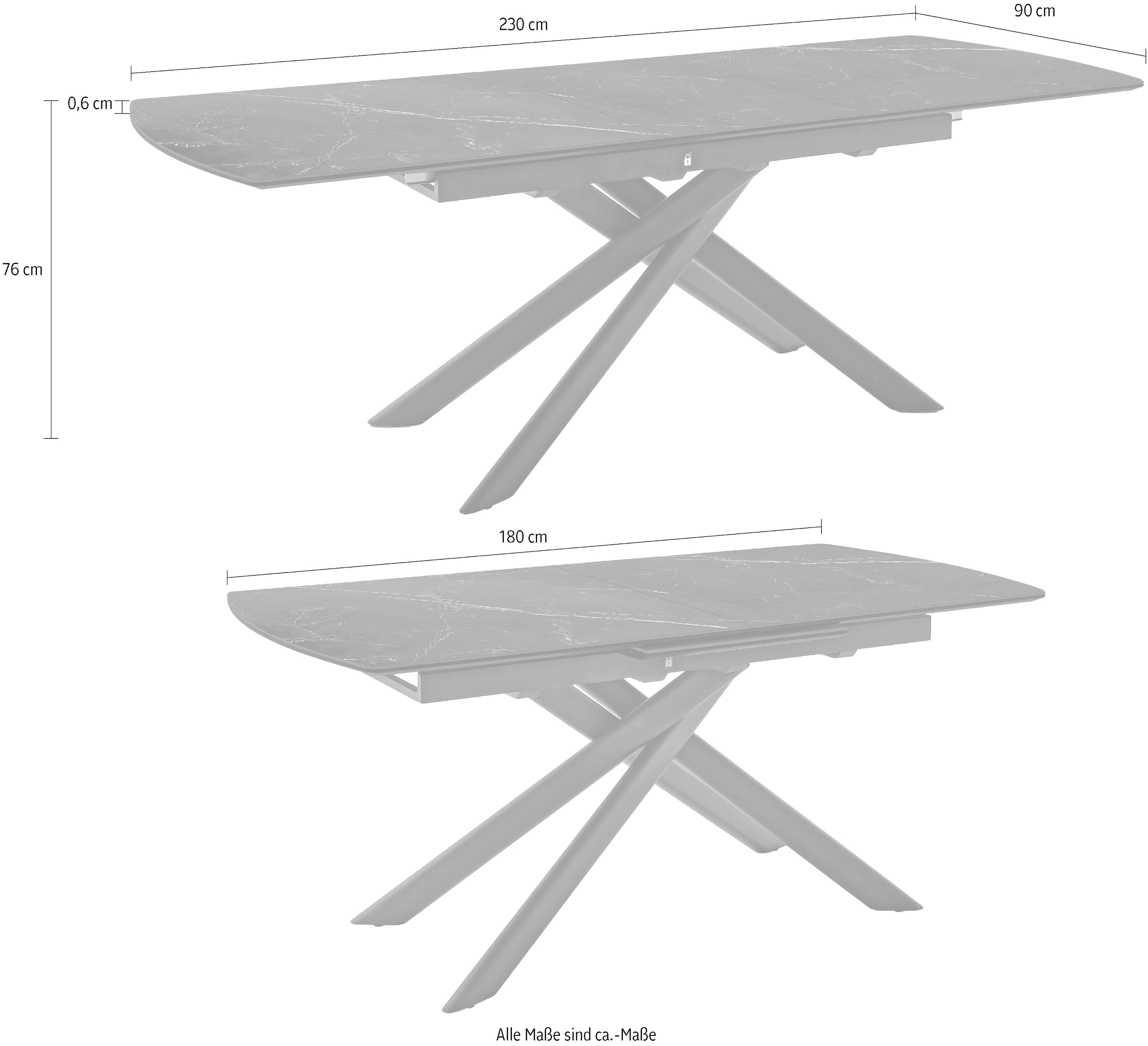 MCA furniture Esstisch »VANINO Auszugtisch 180-230 cm marmoriert«, (1 St.), Keramik,Metall,Synchronauszug,ausziehbar,8-10 Personen