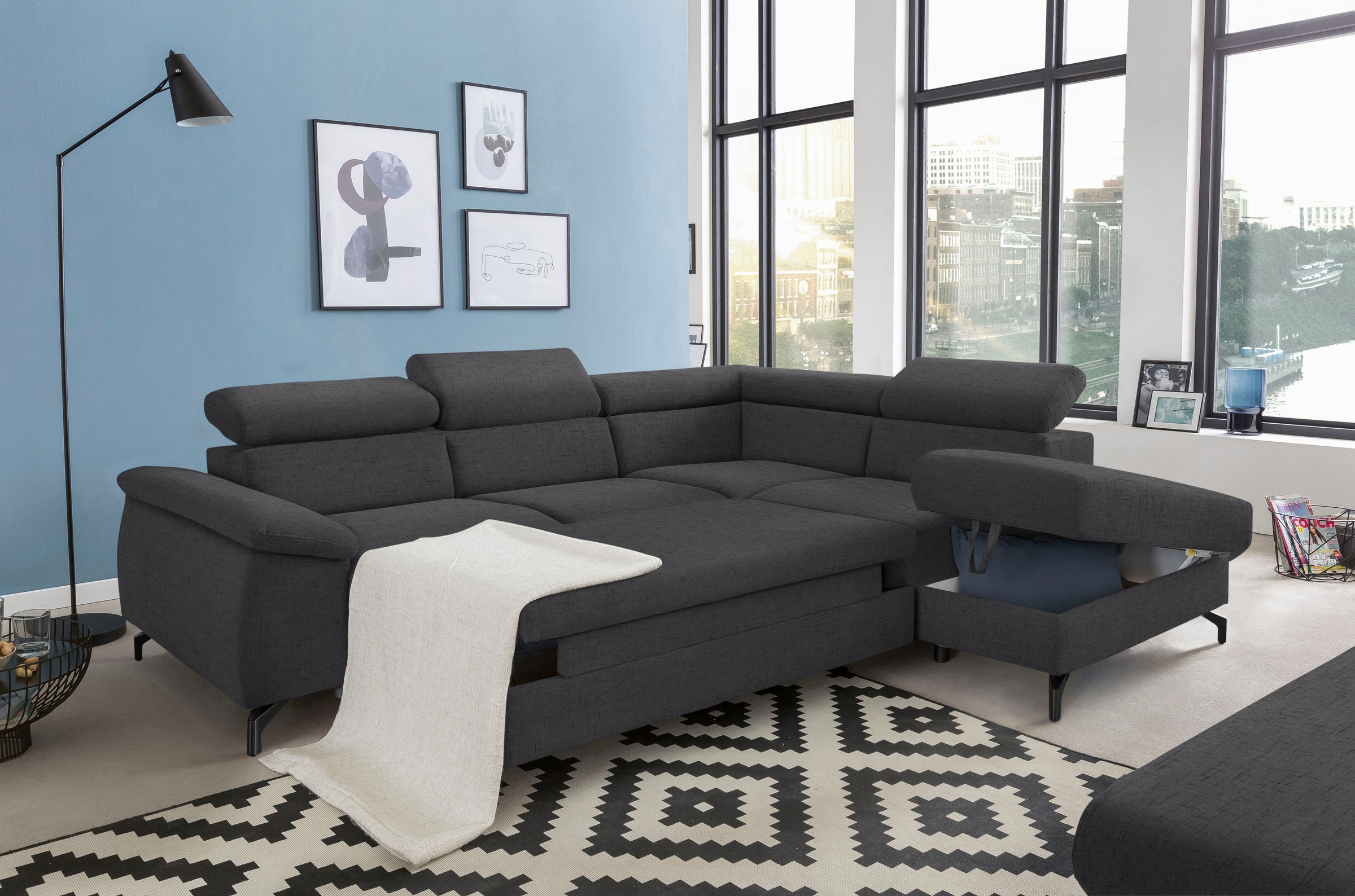 COTTA Ecksofa »Komaris L-Form«, mit Kopfteilverstellung, wahlweise mit Bettfunktion & Bettkasten