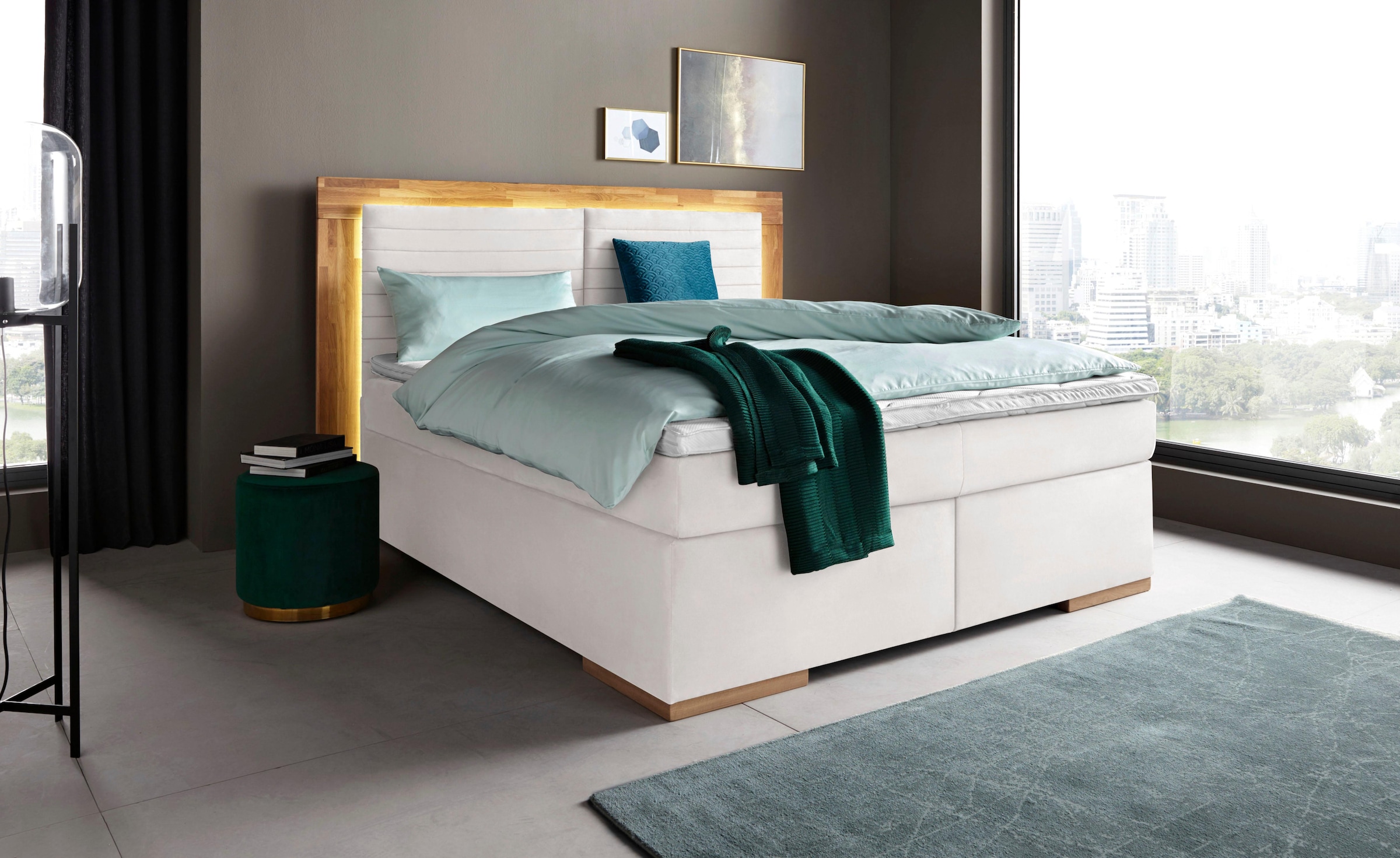 PLACES OF STYLE Boxspringbett "Cup" mit LED-Beleuchtung, Massivholzrahmen u günstig online kaufen