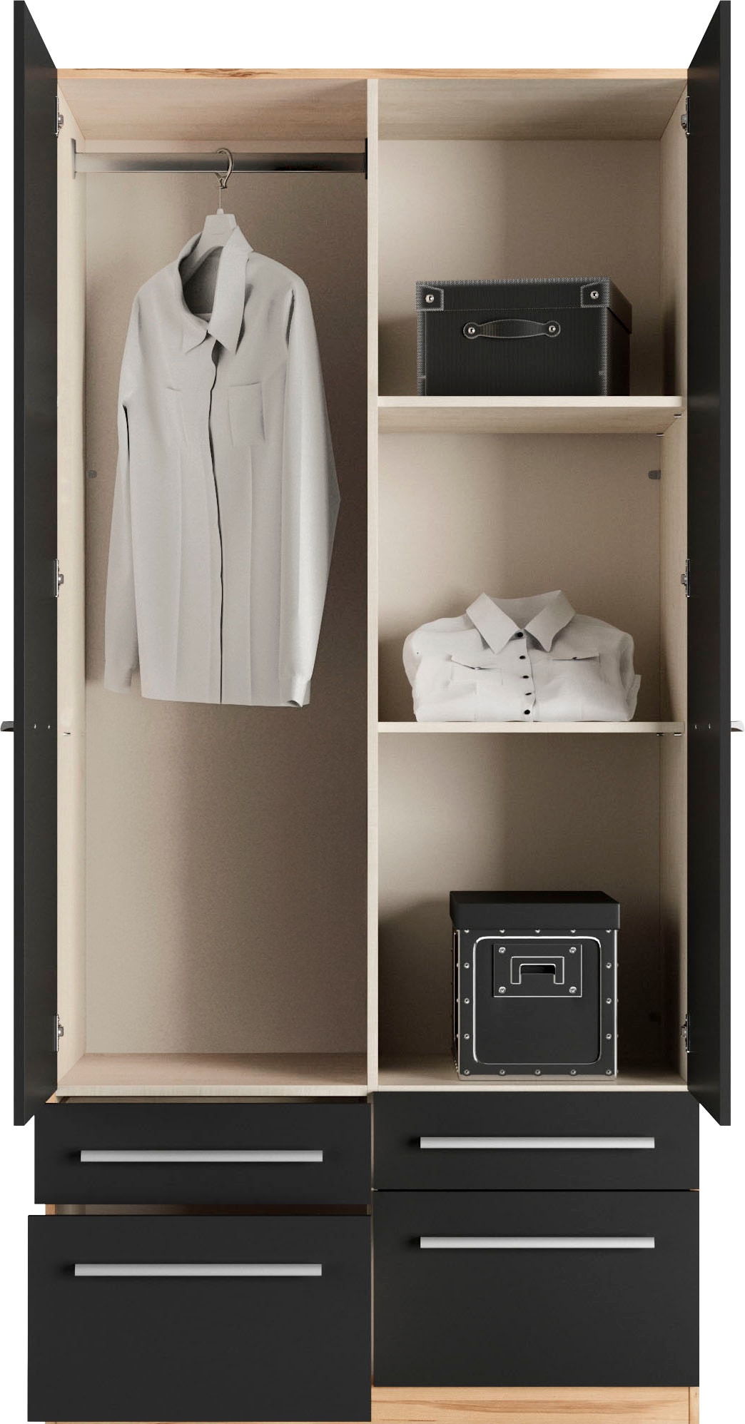 priess Kleiderschrank »Schrank Garderobe Wäscheschrank Barcelona in 5 Breiten«, viel Stauraum, geräumige Schubkästen, mit Spiegel, MADE IN GERMANY