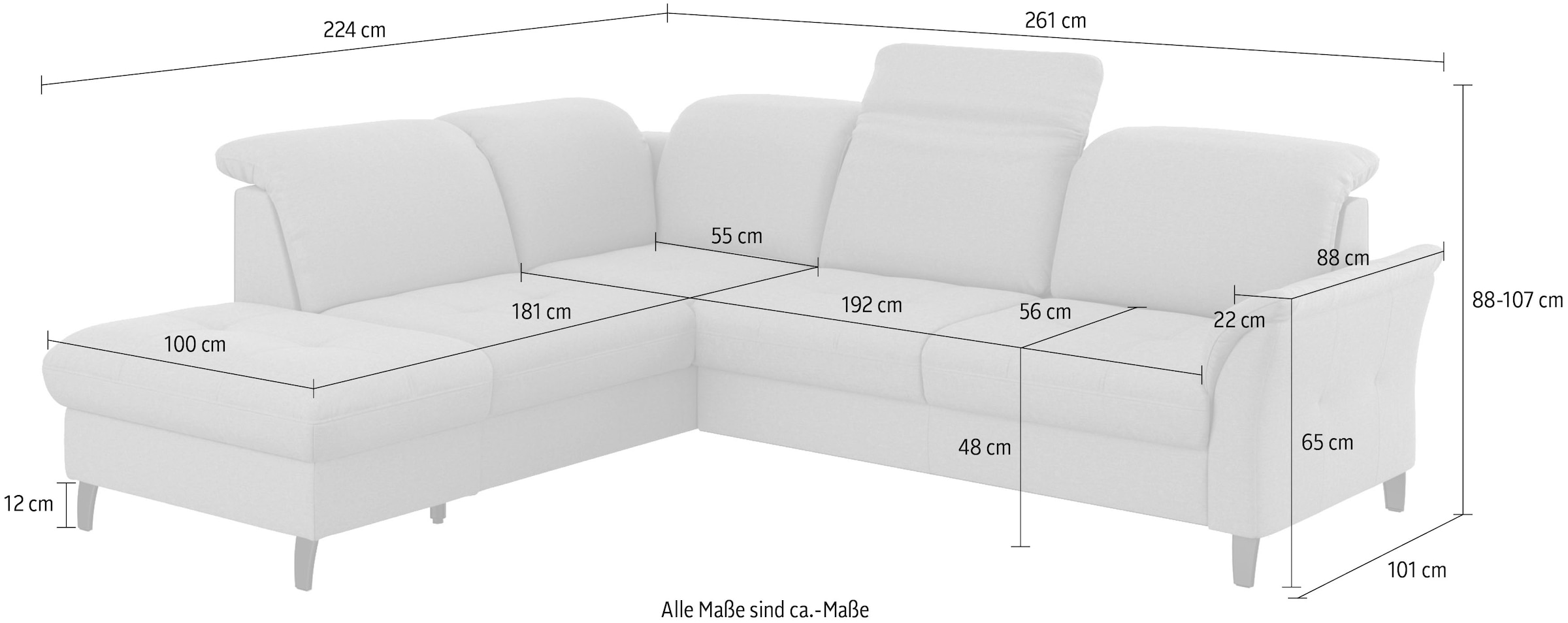 sit&more Ecksofa »Maggiore L-Form«, wahlweise mit Kopfteilverstellung, Bettfunktion und Stauraum