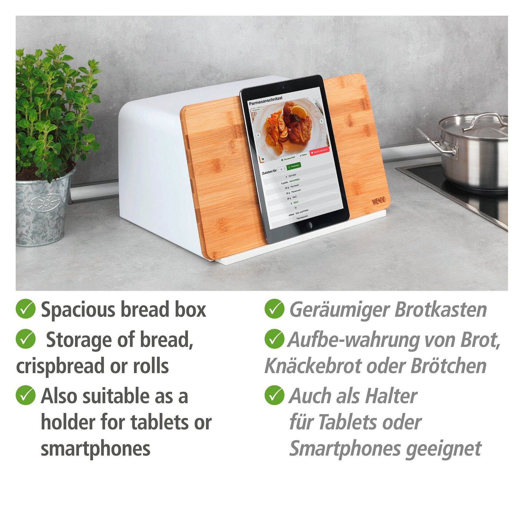WENKO Brotkasten »Modell Kubo« moderne Brotbox mit integriertem Schneidebrett als Deckel