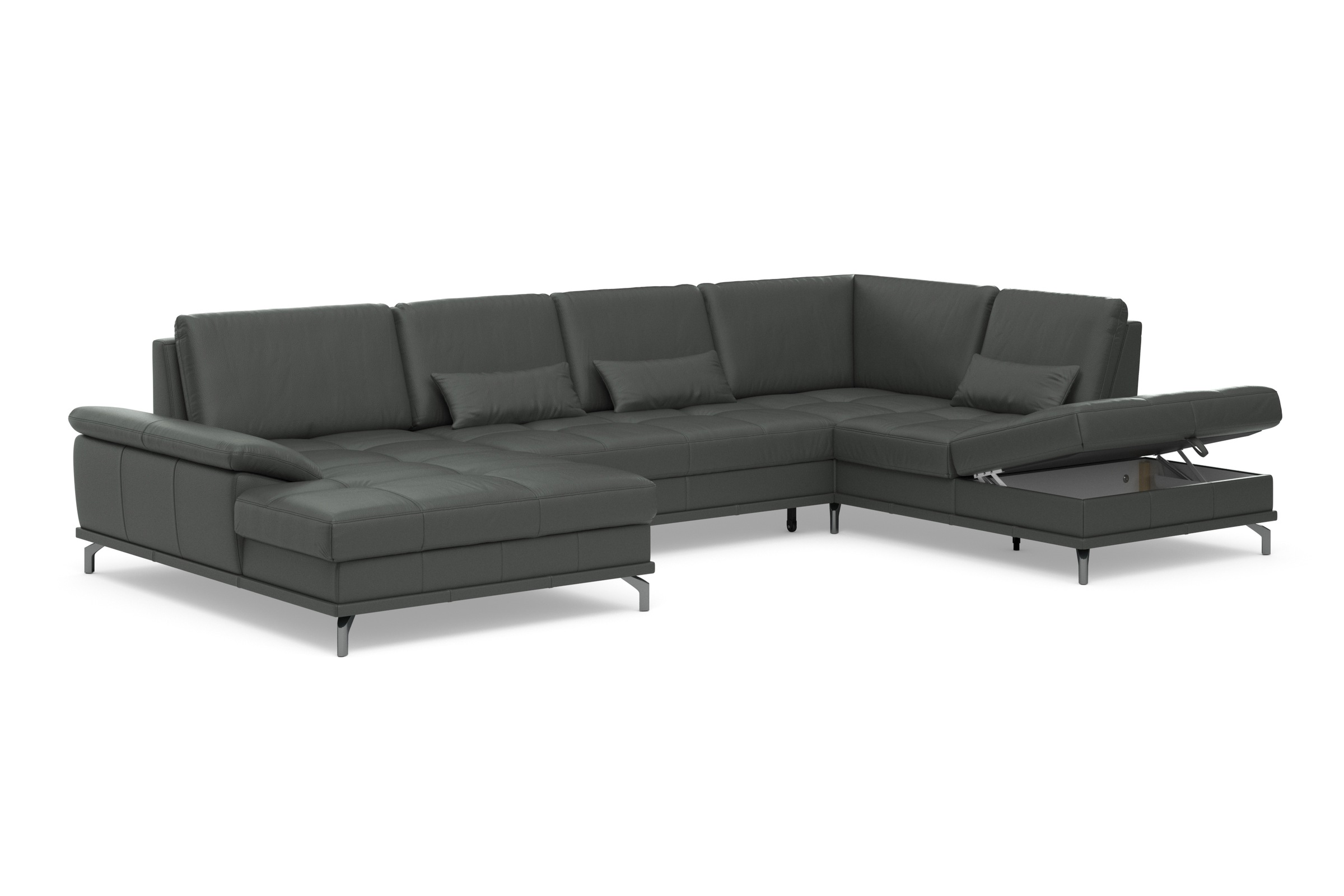 Places of Style Wohnlandschaft »Costello U-Form, B: 363 cm mit Sitztiefen-, Armteilverstellung &«, 3 Nierenkissen, optional Bettfunktion & Bettkasten