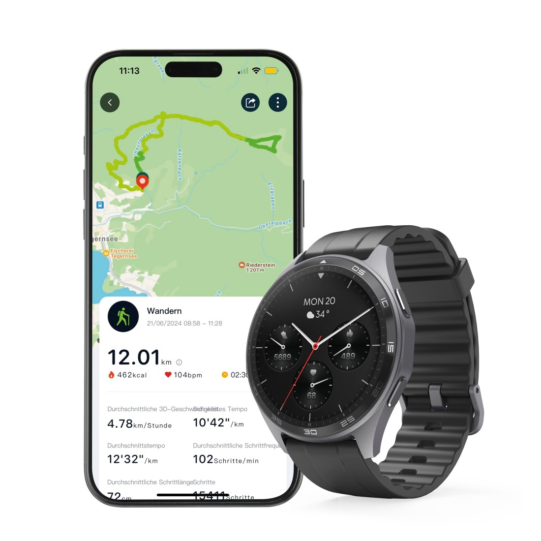 Hama Smartwatch »Smartwatch 1,43“ mit GPS (Fitness, Telefonfunktion, Puls, wasserdicht)«, (/ 1,43 Zoll),)
