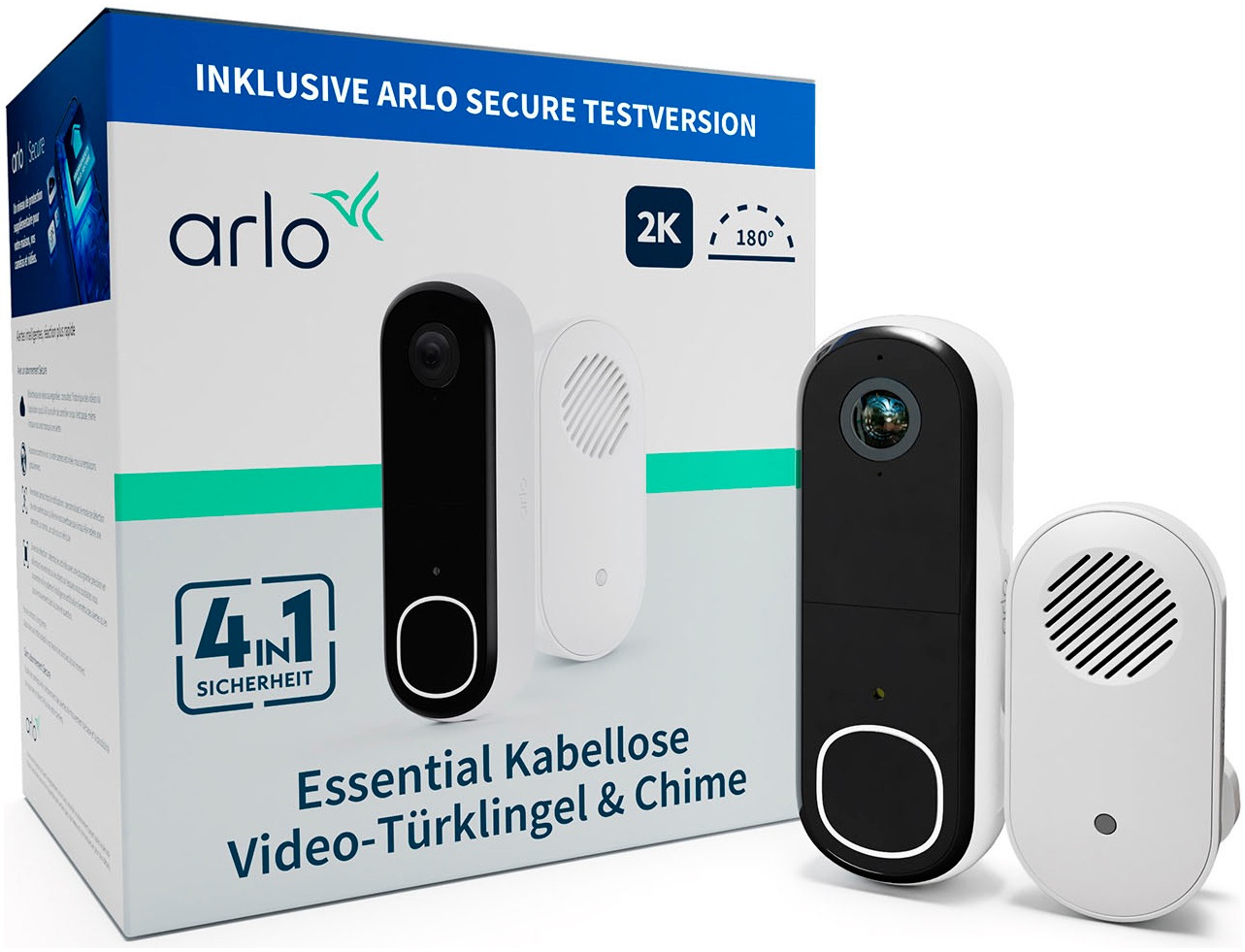 ARLO Smart Home Kamera »ESSENTIAL 2 Video Doorbell 2K With Chime V2« Außenbereich;Innenbereich weiß Bewegungserkennung