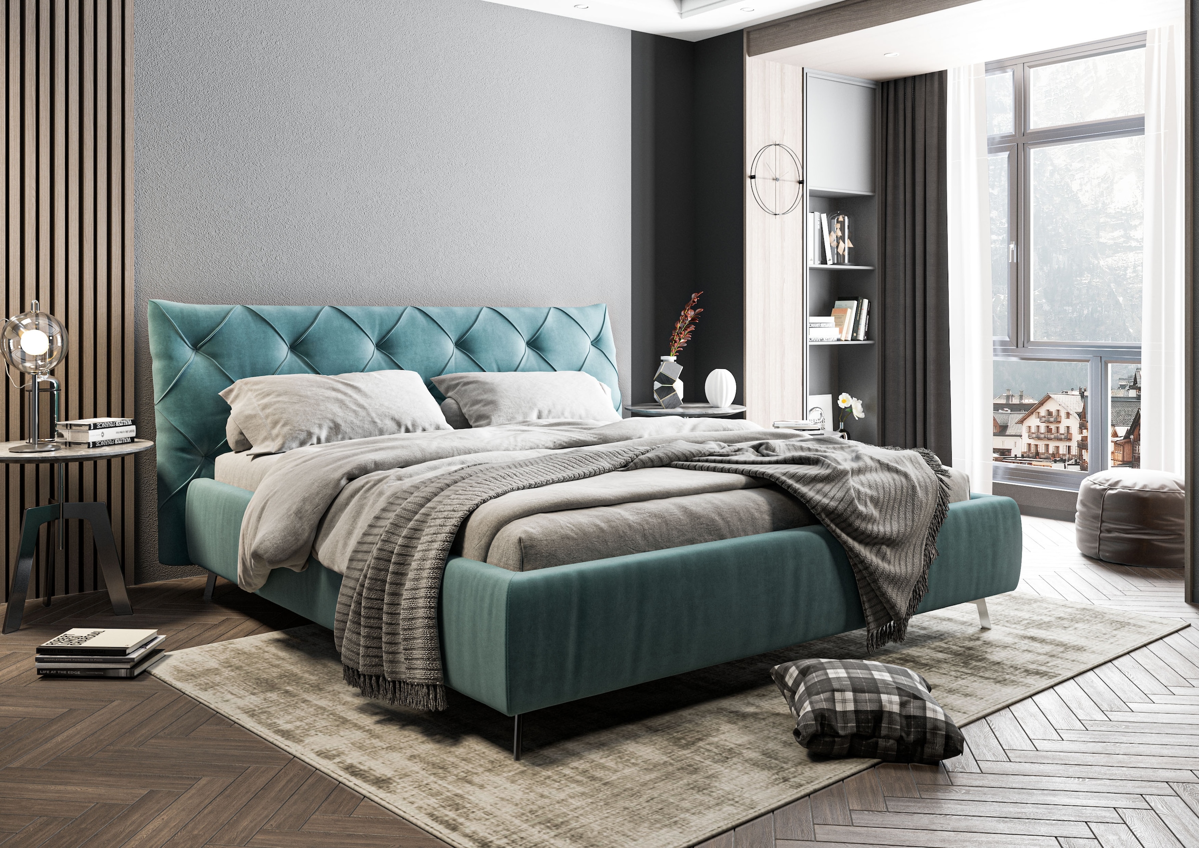 PLACES OF STYLE Polsterbett »Elloree in 4 Breiten bis 200cm, auch in Leder« Kopfteilhöhe 105cm, belastbar bis 280 kg, auch in Überlänge 220cm