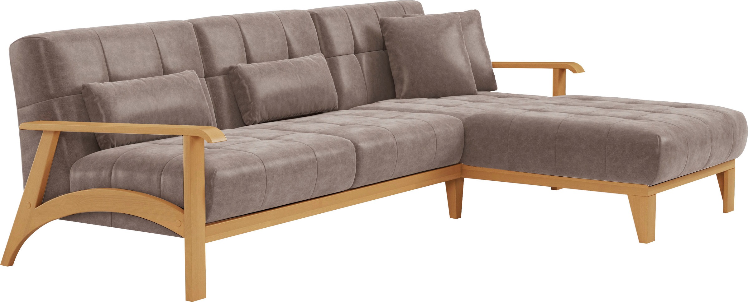 sit&more Ecksofa »Billund L-Form«, Armlehnen aus eichefarbigem Buchenholz, verschiedene Bezüge und Farben