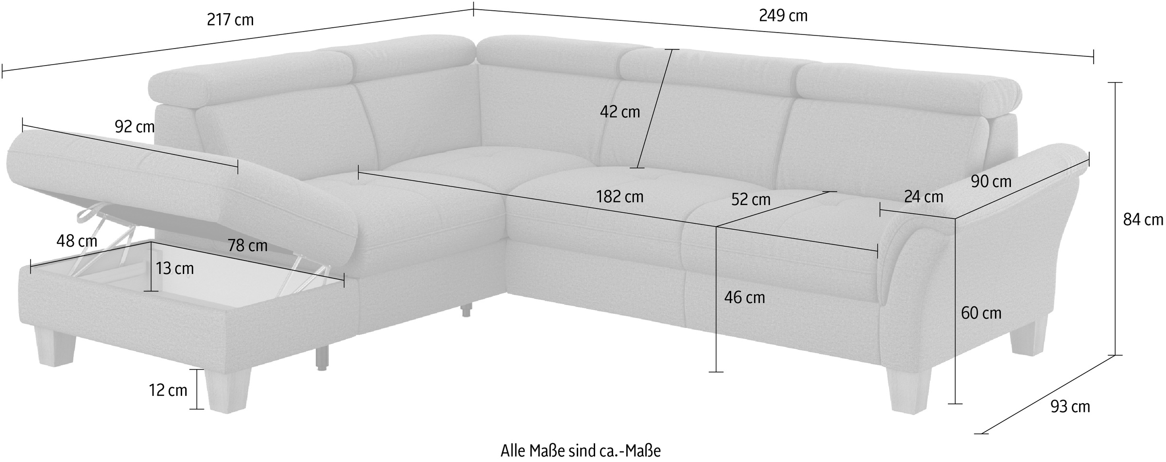 Home affaire Ecksofa »Lindgren L-Form«, wahlweise mit TV-Funktion, Stauraum und Kopfteilverstellung