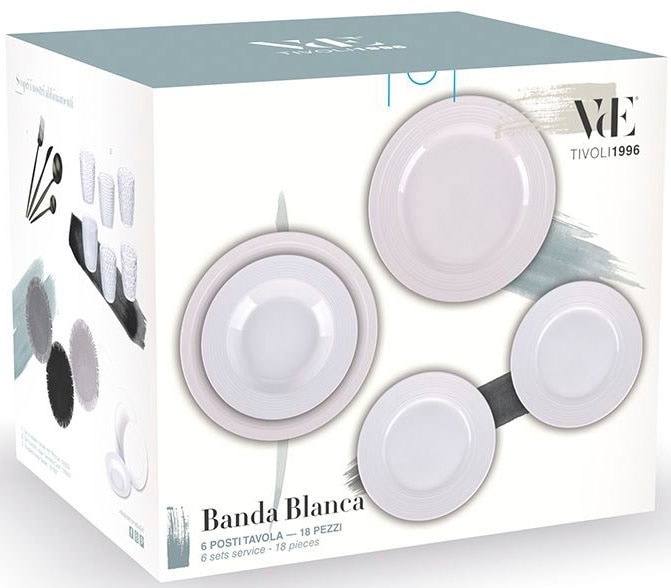Villa d'Este Teller-Set »Geschirr-Set Banda blanca«, (Set, 18 tlg.), Service, Tafelservice, weiß, 18 Teile, für 6 Personen
