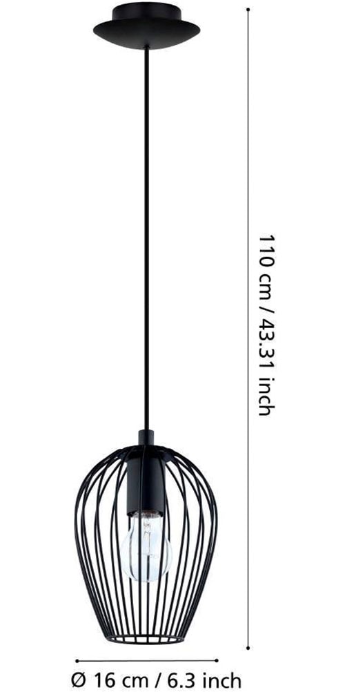 EGLO Pendelleuchte »NEWTOWN Pendellampe, schwarz, Stahl, E27, Hängeleuchte, 1 flammig«, 1 flammig, Leuchtmittel E27 | ohne Leuchtmittel, Hängelampe, Schlicht, Vintage, Retro, Wohnzimmer, Esszimmer, 110x16cm