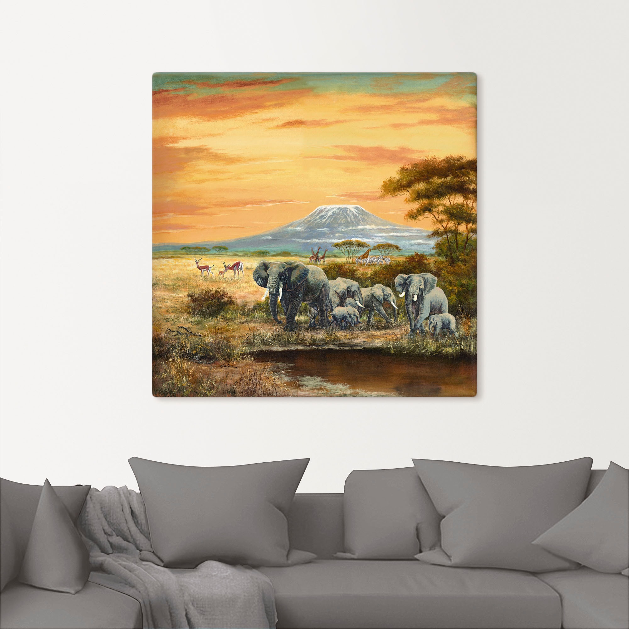Artland Wandbild »Afrikalandschaft mit Elefanten«, Wildtiere, (1 St.), als Leinwandbild, Poster in verschied. Größen
