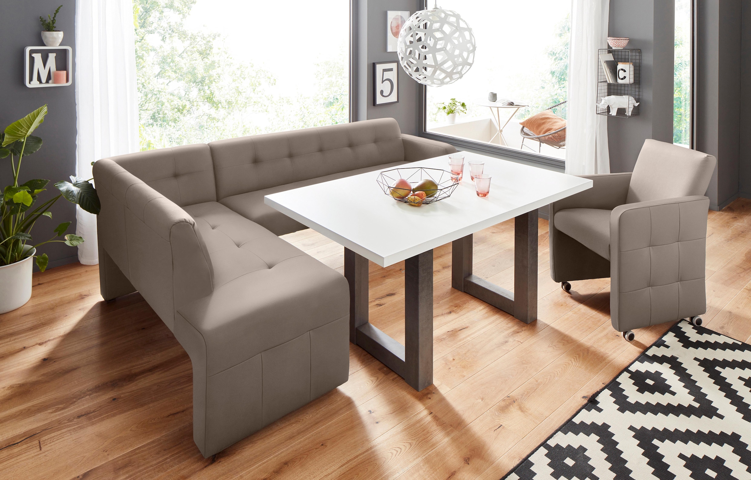 exxpo - sofa fashion Eckbank »Barista mit toller Detailverarbeitung, hohe Bodenfreiheit«, Komfortsitzhöhe 49cm, Frei im Raum stellbar