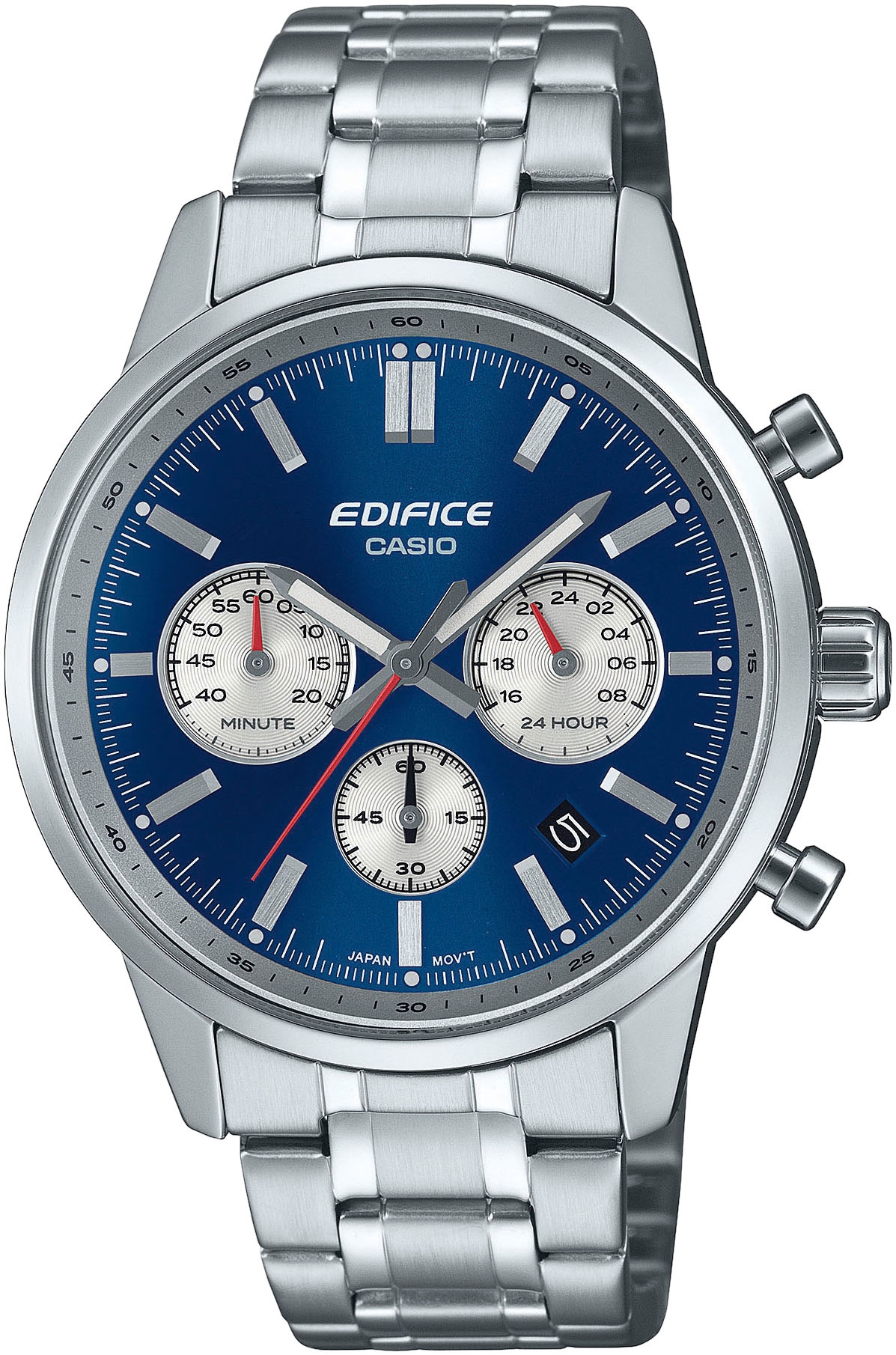 CASIO EDIFICE Chronograph Quarzuhr, Armbanduhr, Herrenuhr, Edelstahlarmband, analog, Tag