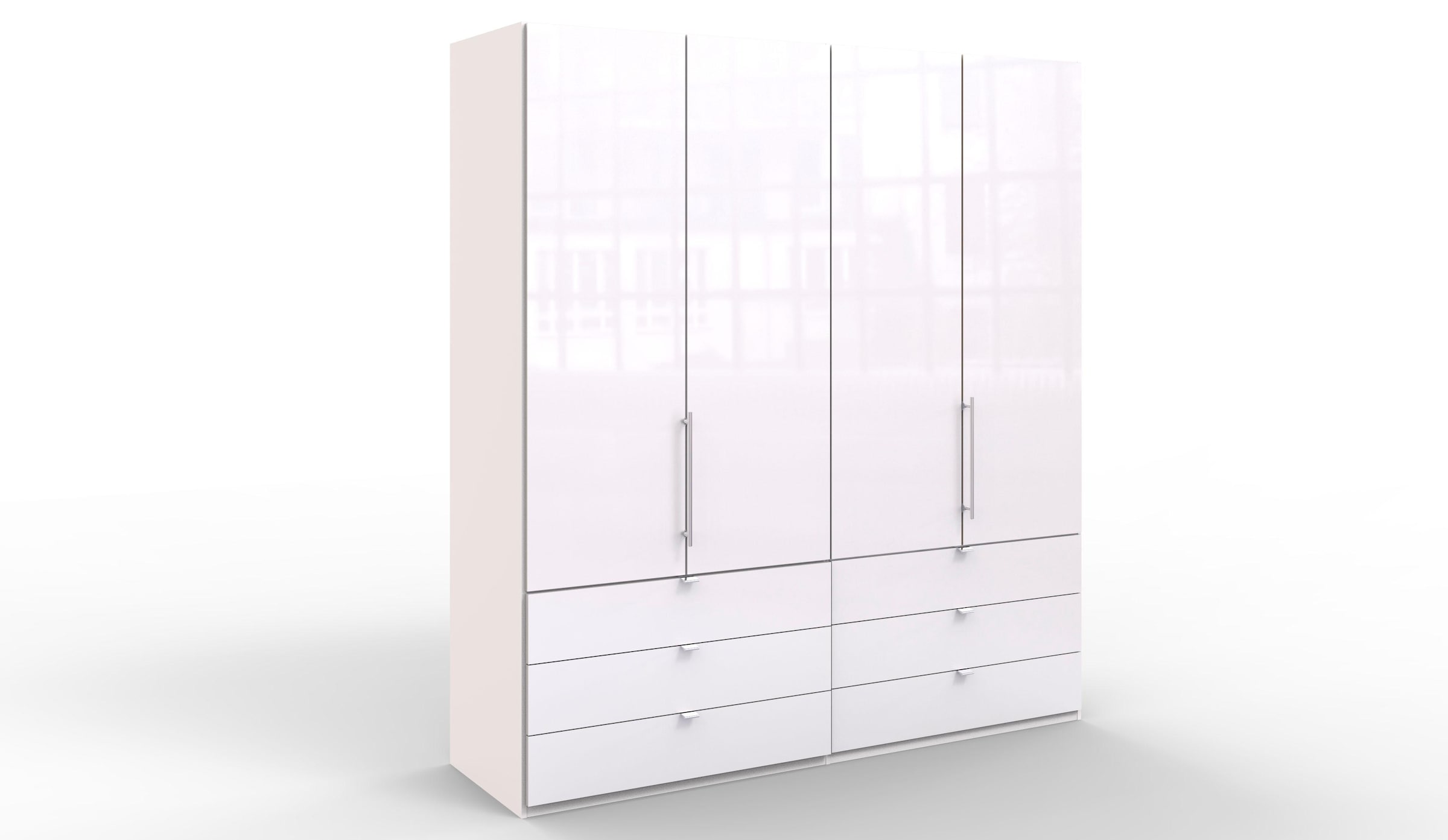 WIEMANN Falttürenschrank »Loft, Kleiderschrank, Schrank, Wäscheschrank, mit Glasfront«, (3 Breiten, 2 Höhen 216/236 cm auswählbar, MADE IN GERMANY), inkl. gepämpften Schubkästen und Türen, mit Panoramaöffnung