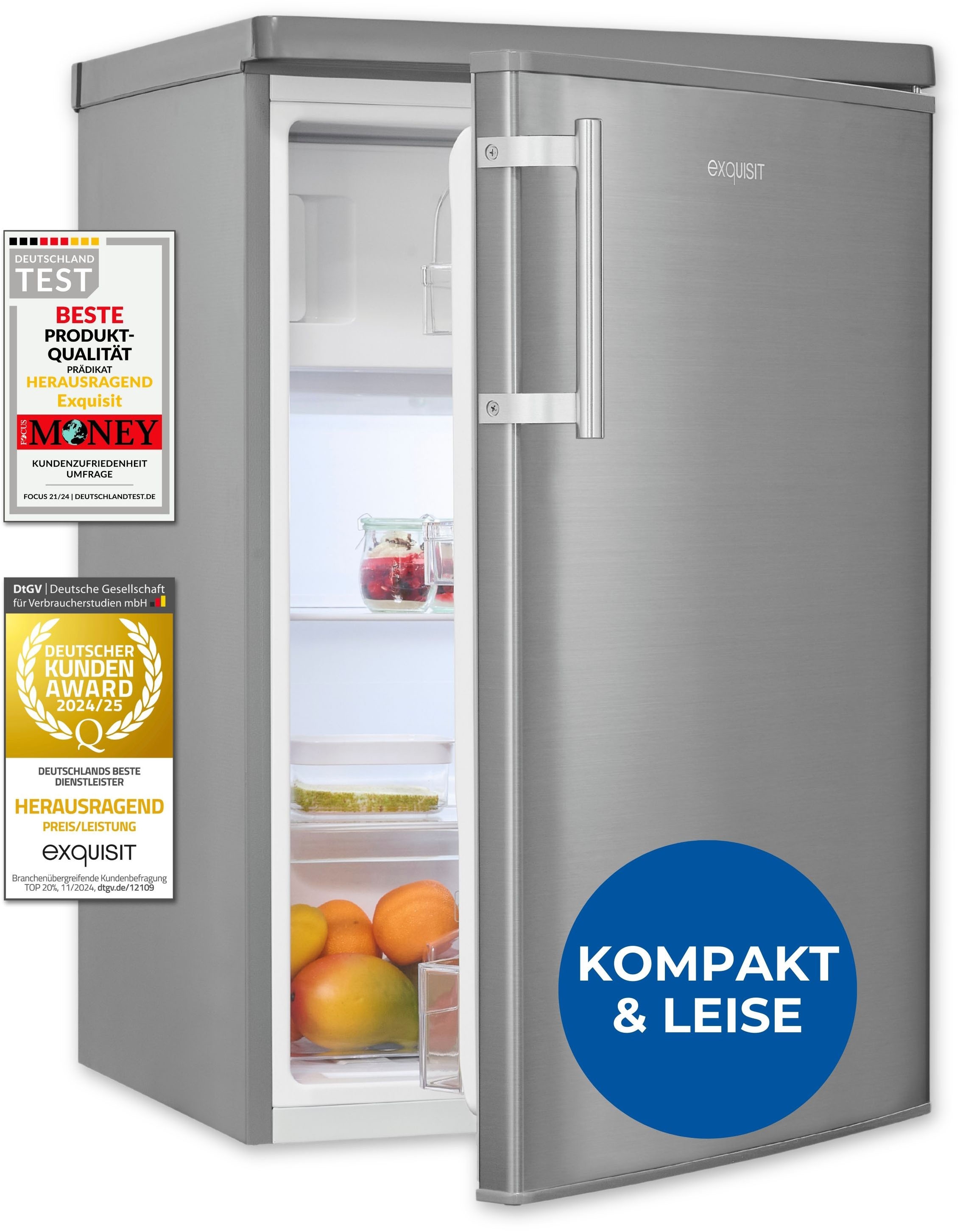 exquisit Kühlschrank »KS16-4-HE-040C inoxlook«, geräumiges 4-Sterne-Gefrierfach